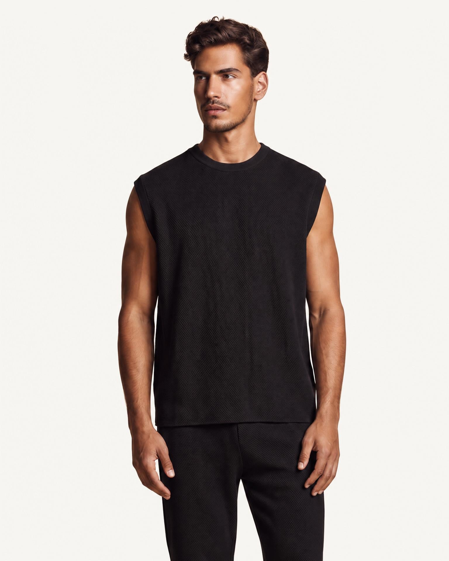 Black Textured-Knit Vest & Trouser Set