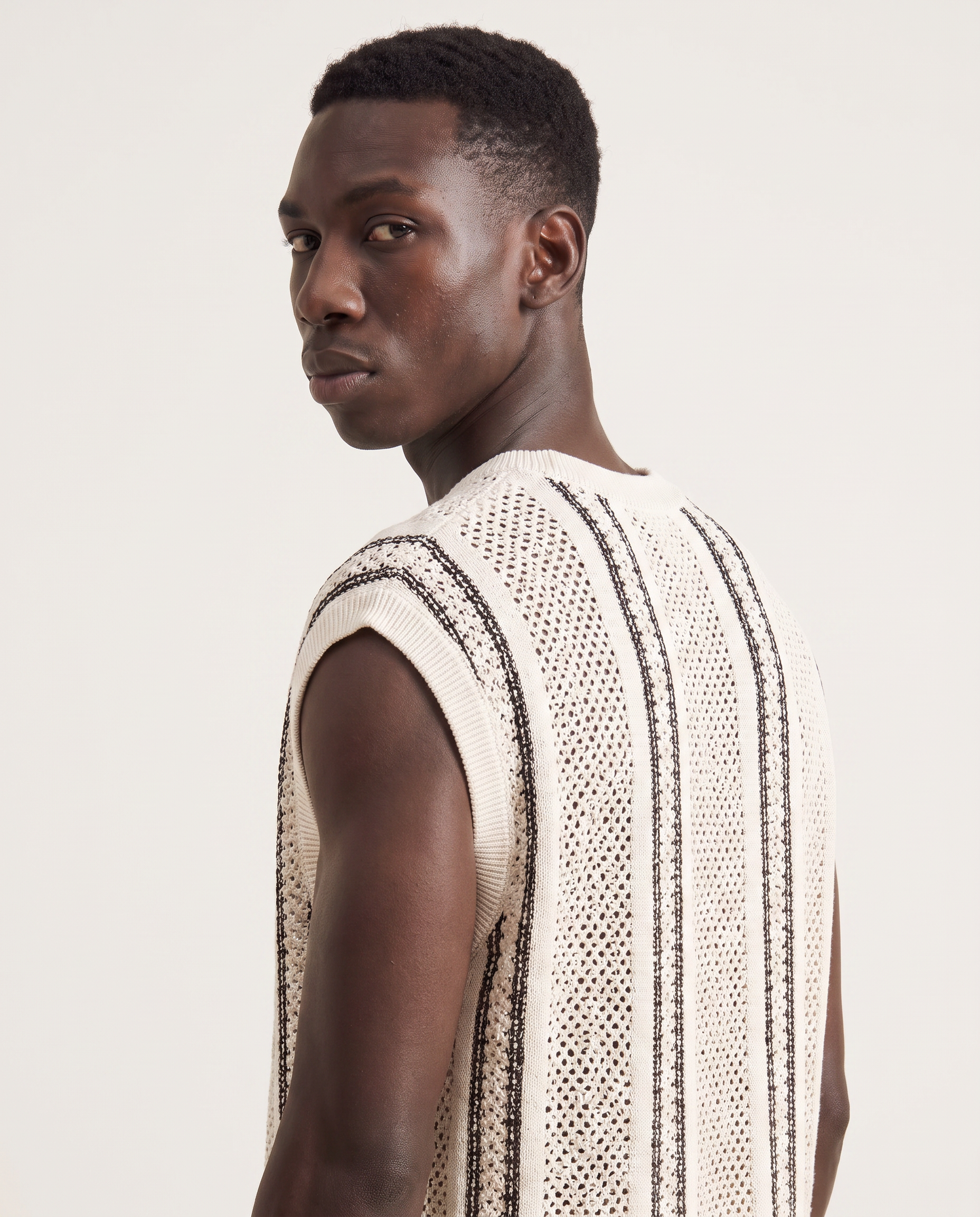Ecru Stripe Knit Vest & Trouser Set