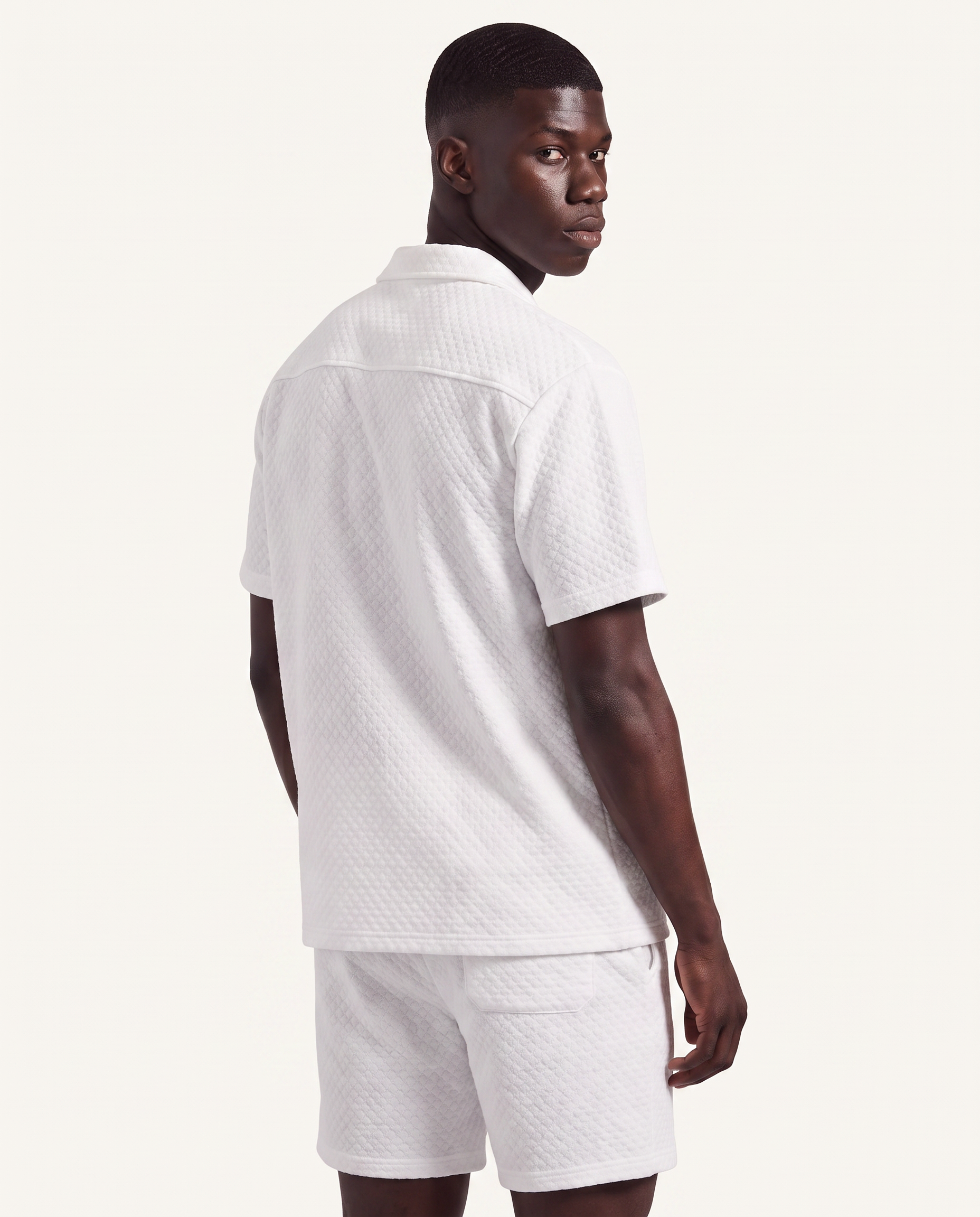 White Waffle Camp-Collar Shirt & Short Set