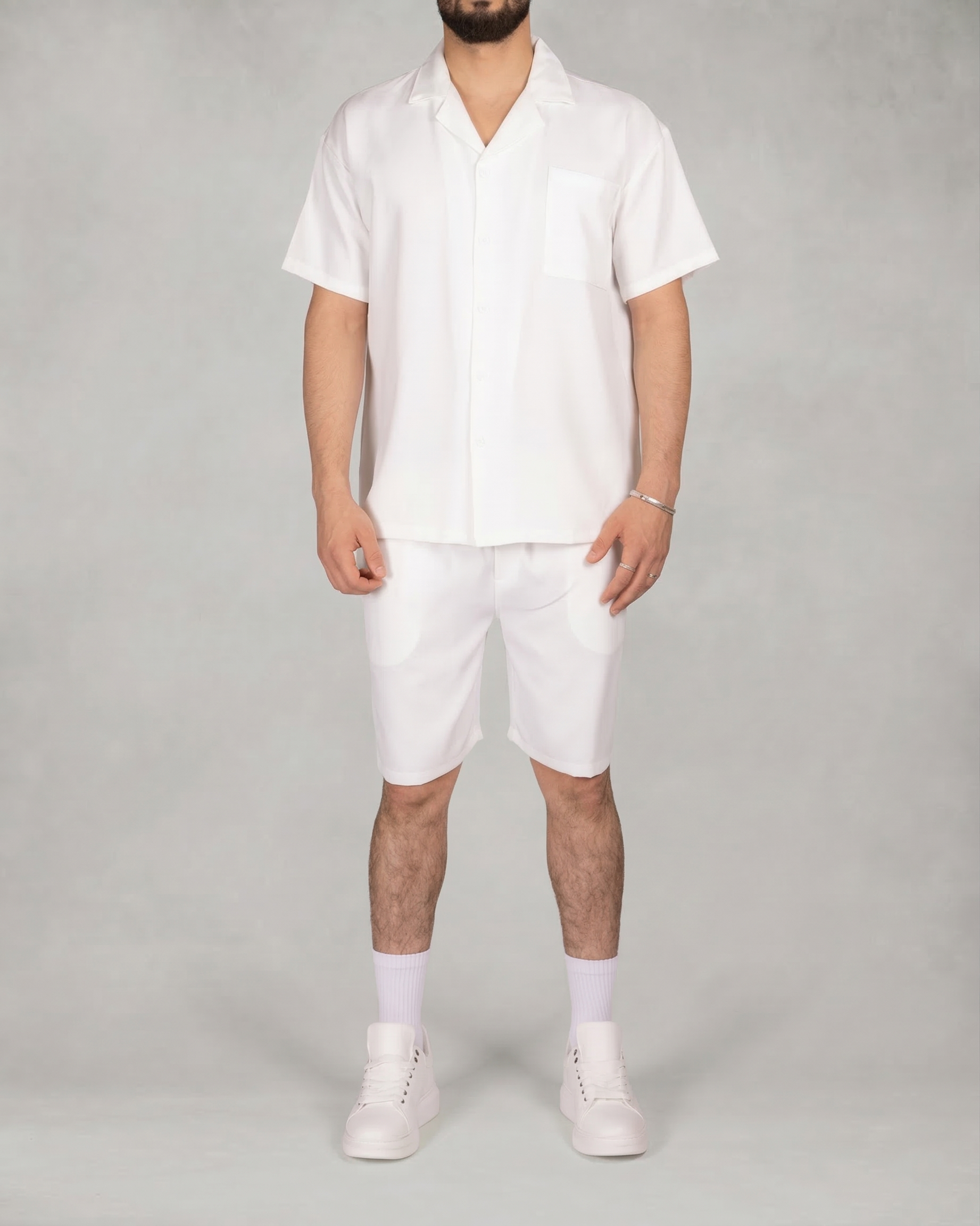 Oversized White Striped Shirt & Short Set