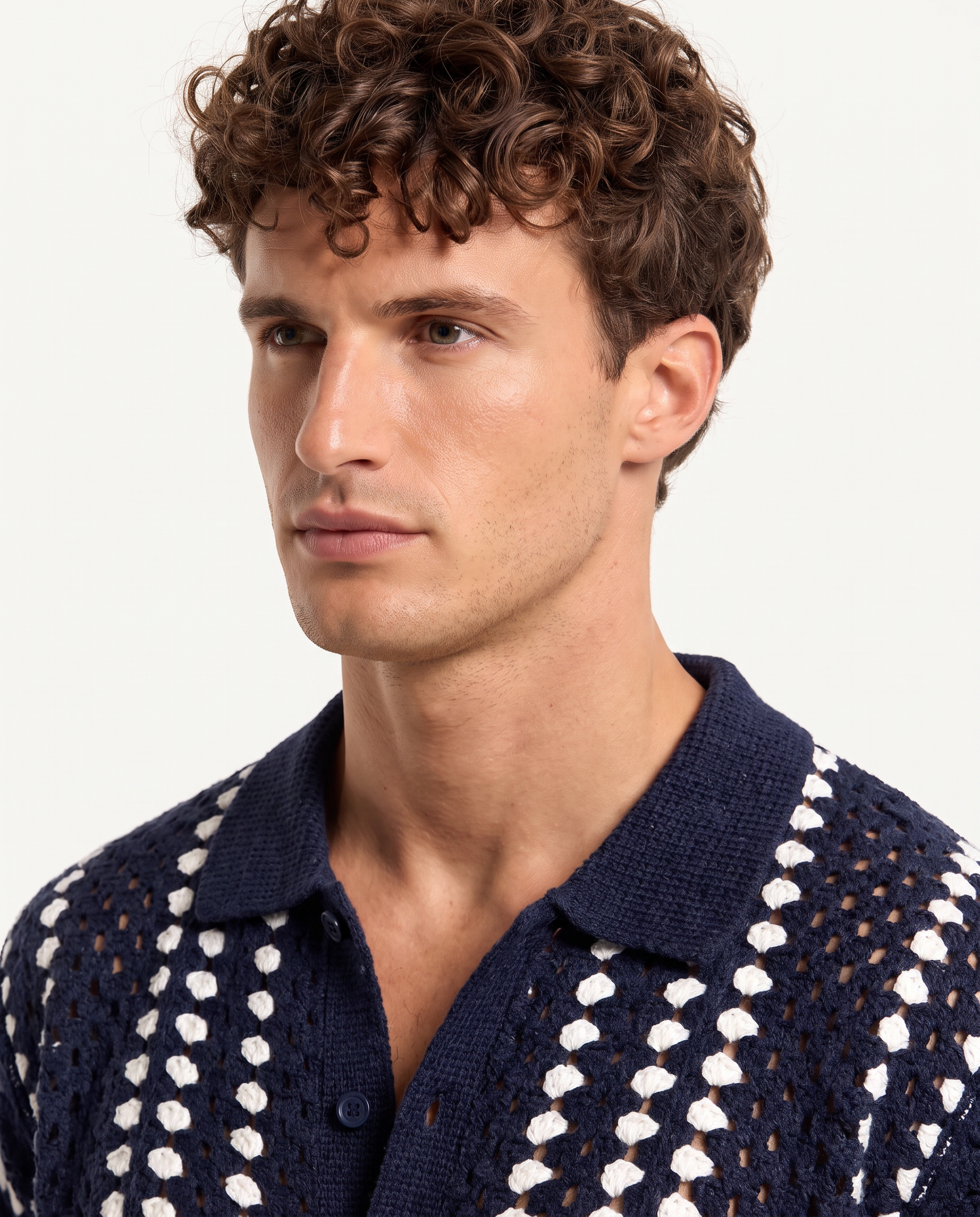 Navy Open-Knit Camp Shirt & Short Set