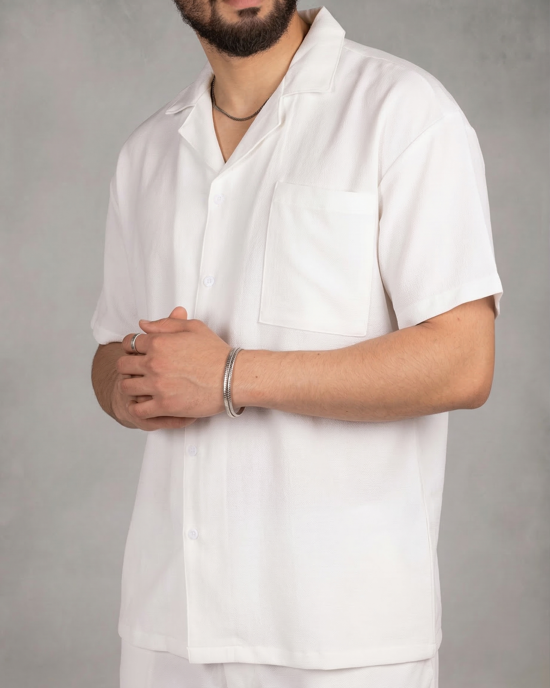 Oversized White Striped Shirt & Short Set