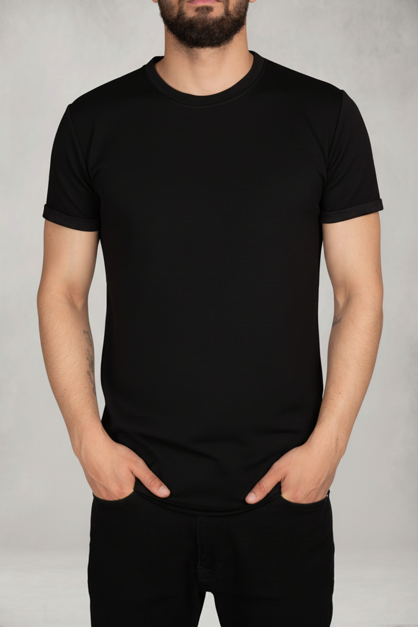 Textured Short Sleeve Longline T-Shirt