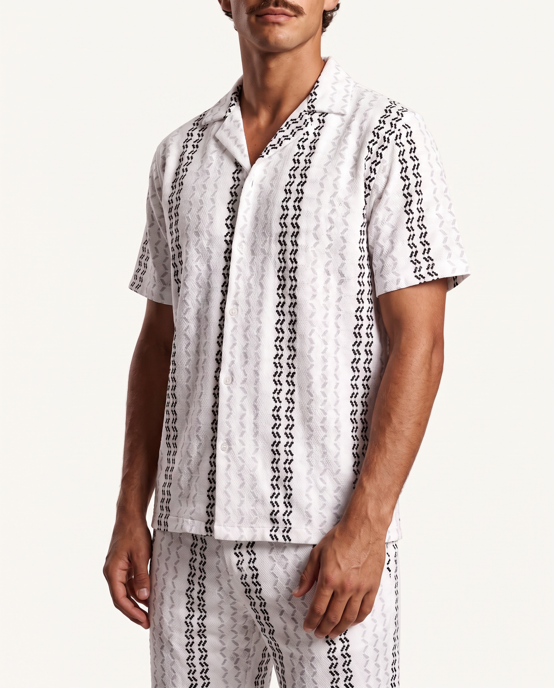 Monochrome Woven Stripe Camp Shirt & Shorts Set