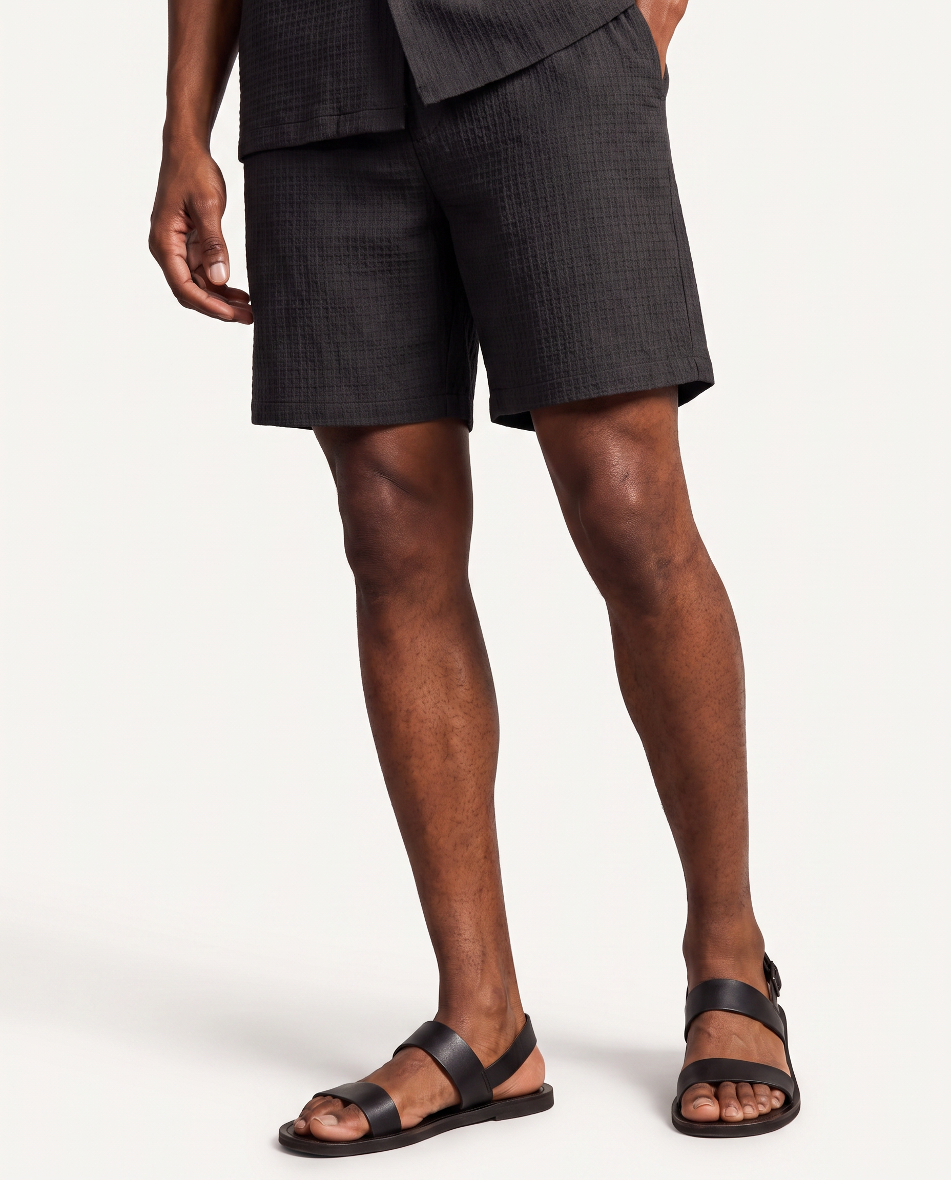 Black Waffle Camp-Collar Shirt & Short Set