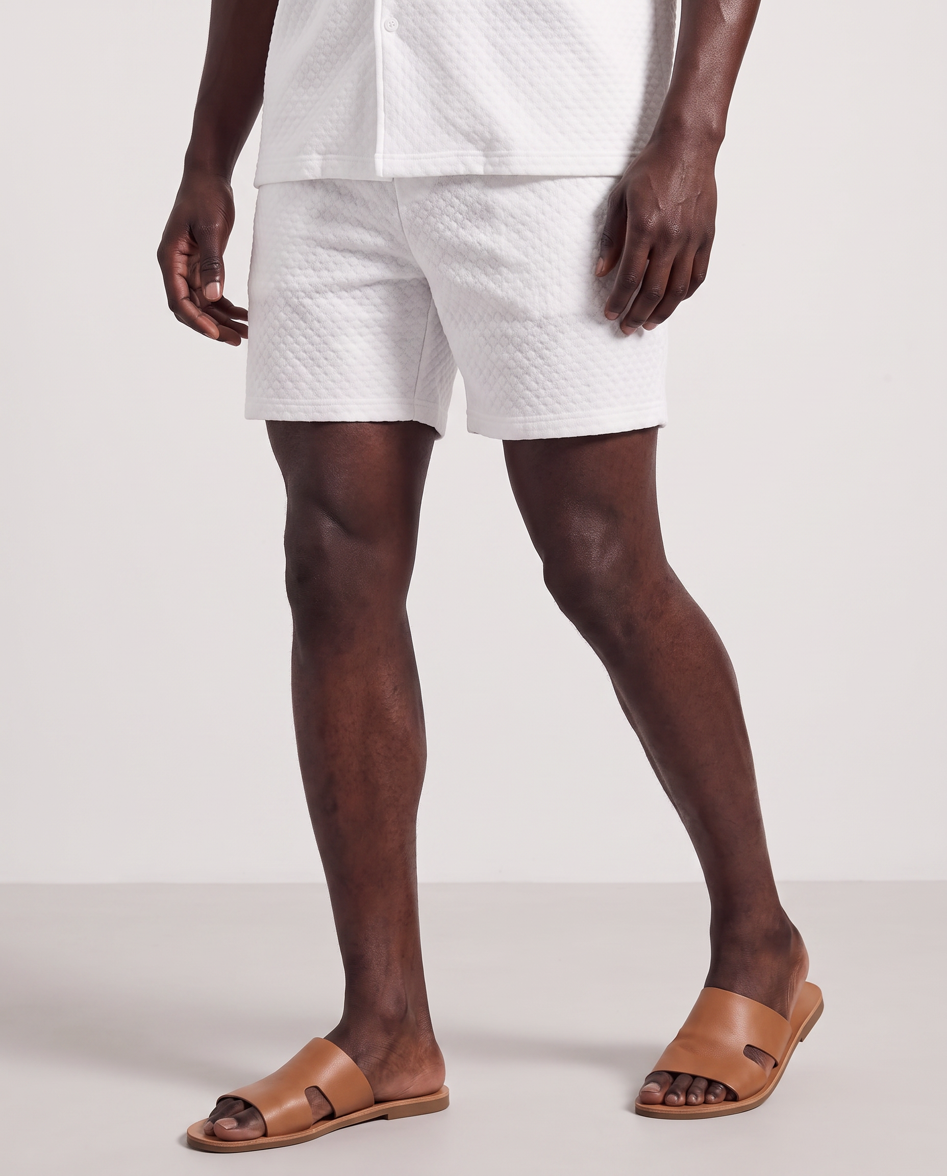 White Waffle Camp-Collar Shirt & Short Set