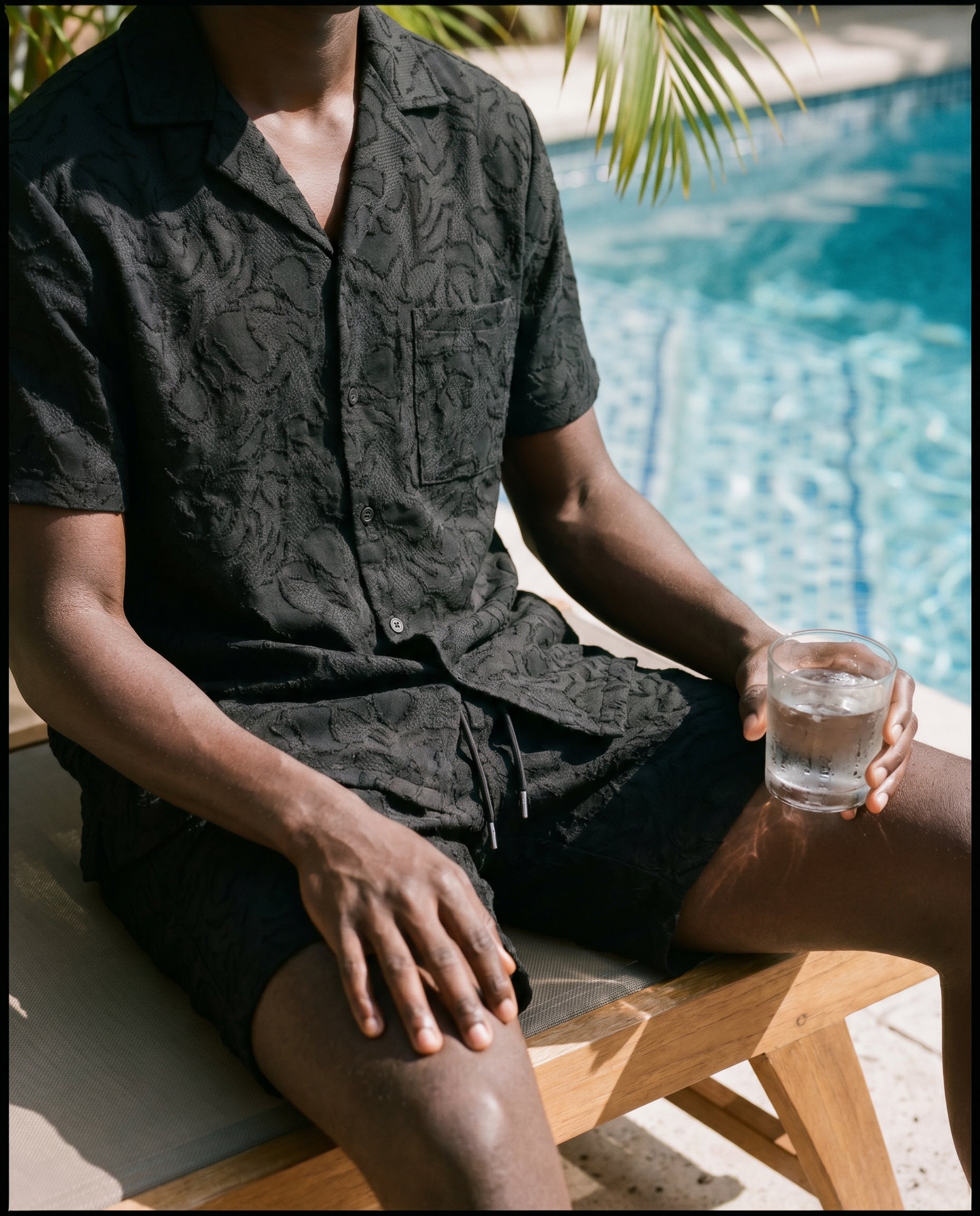Black Tonal Jacquard Camp Shirt & Short Set