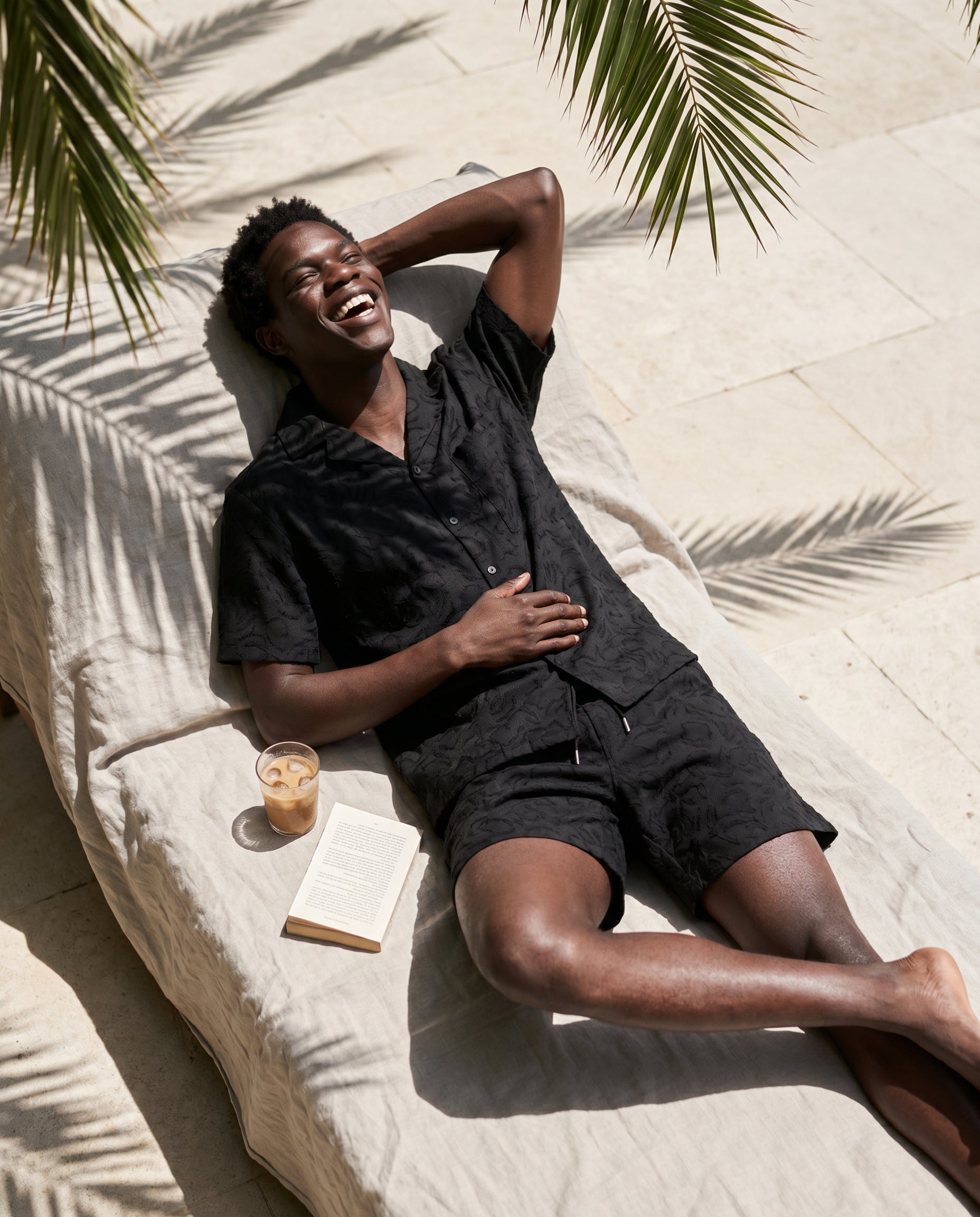 Black Tonal Jacquard Camp Shirt & Short Set