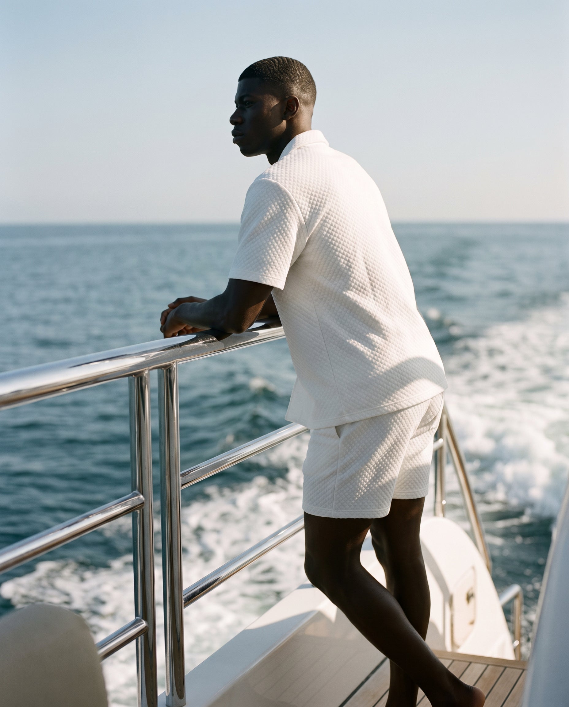 White Waffle Camp-Collar Shirt & Short Set