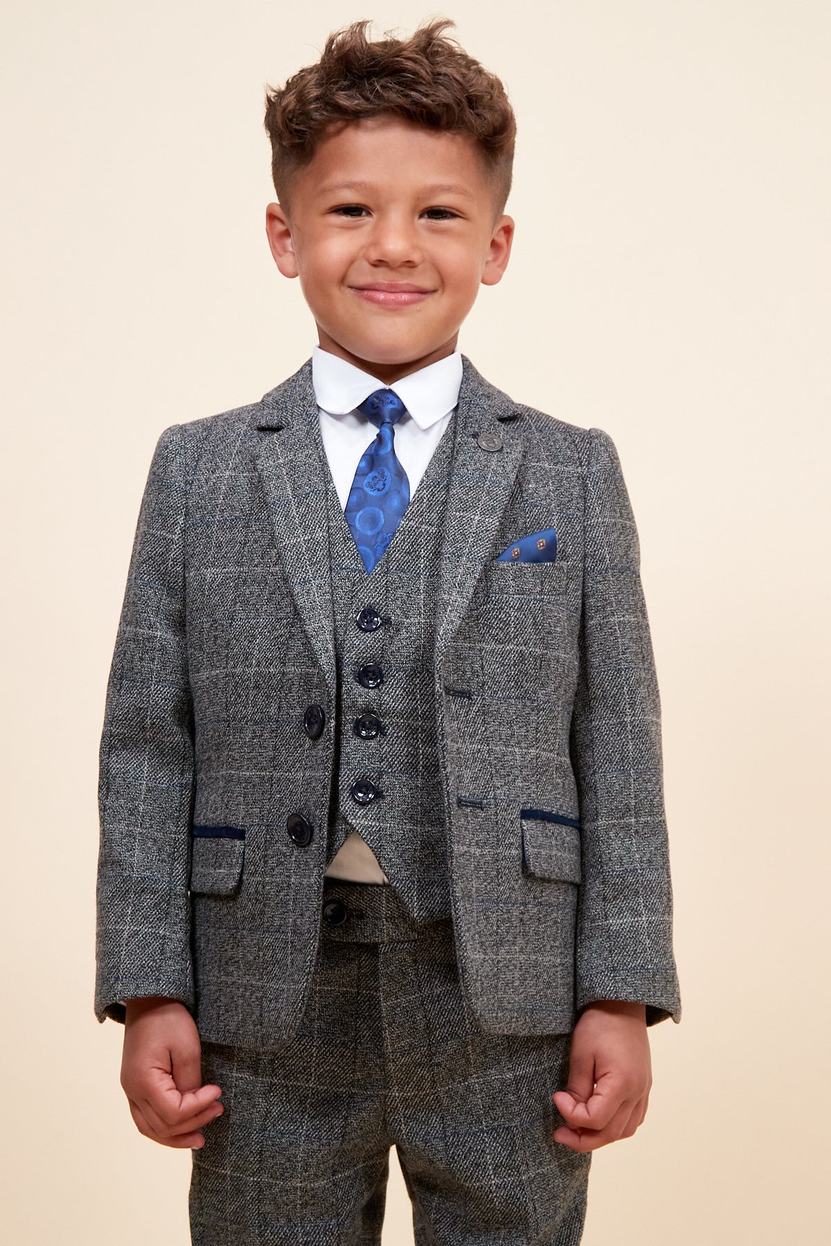 Scott - Childrens Grey Check Three Piece Suit