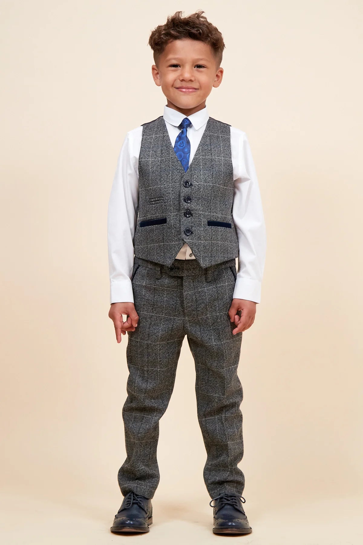 Scott - Childrens Grey Check Three Piece Suit
