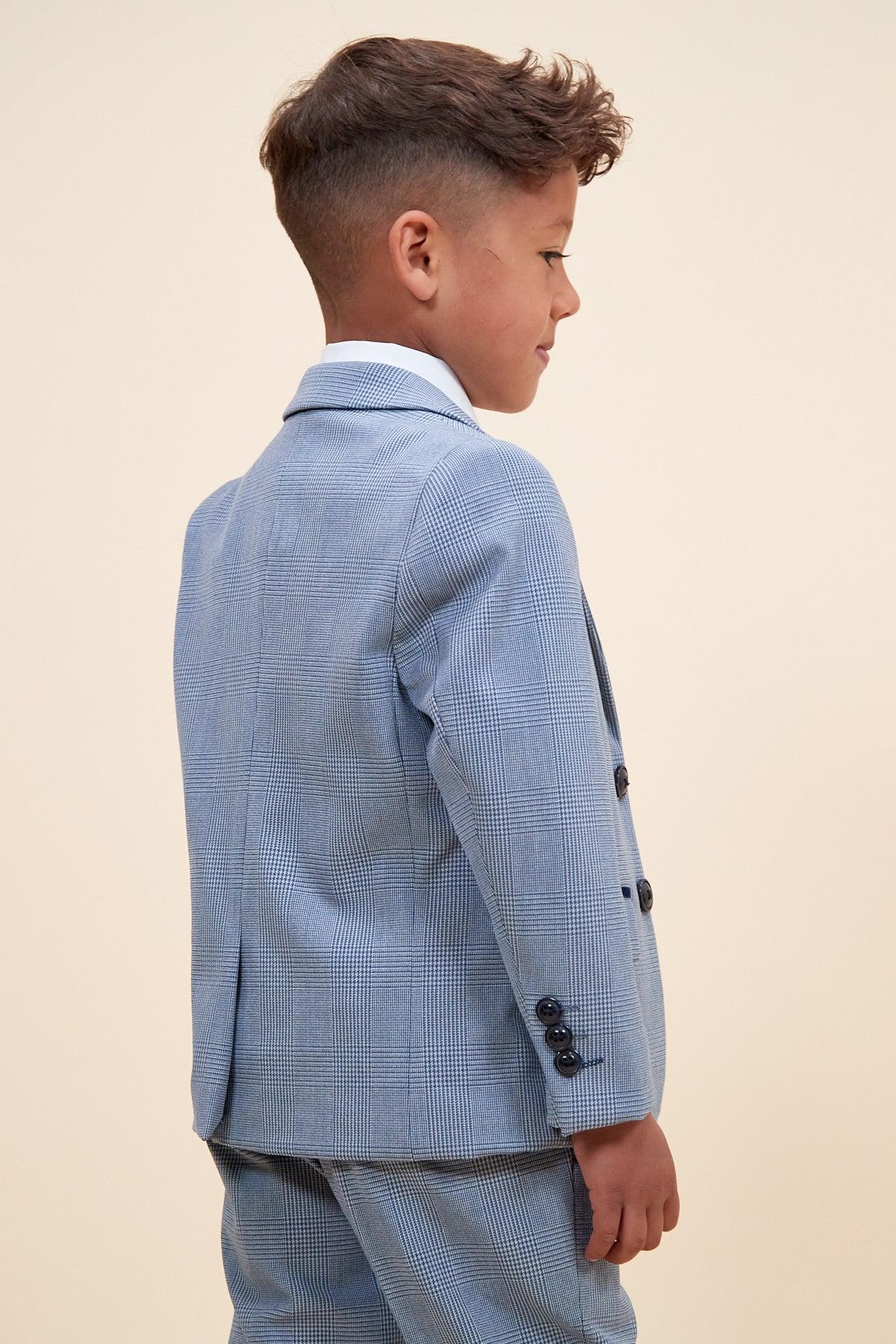 Bromley - Children's Sky Blue Check Print Three Piece Suit