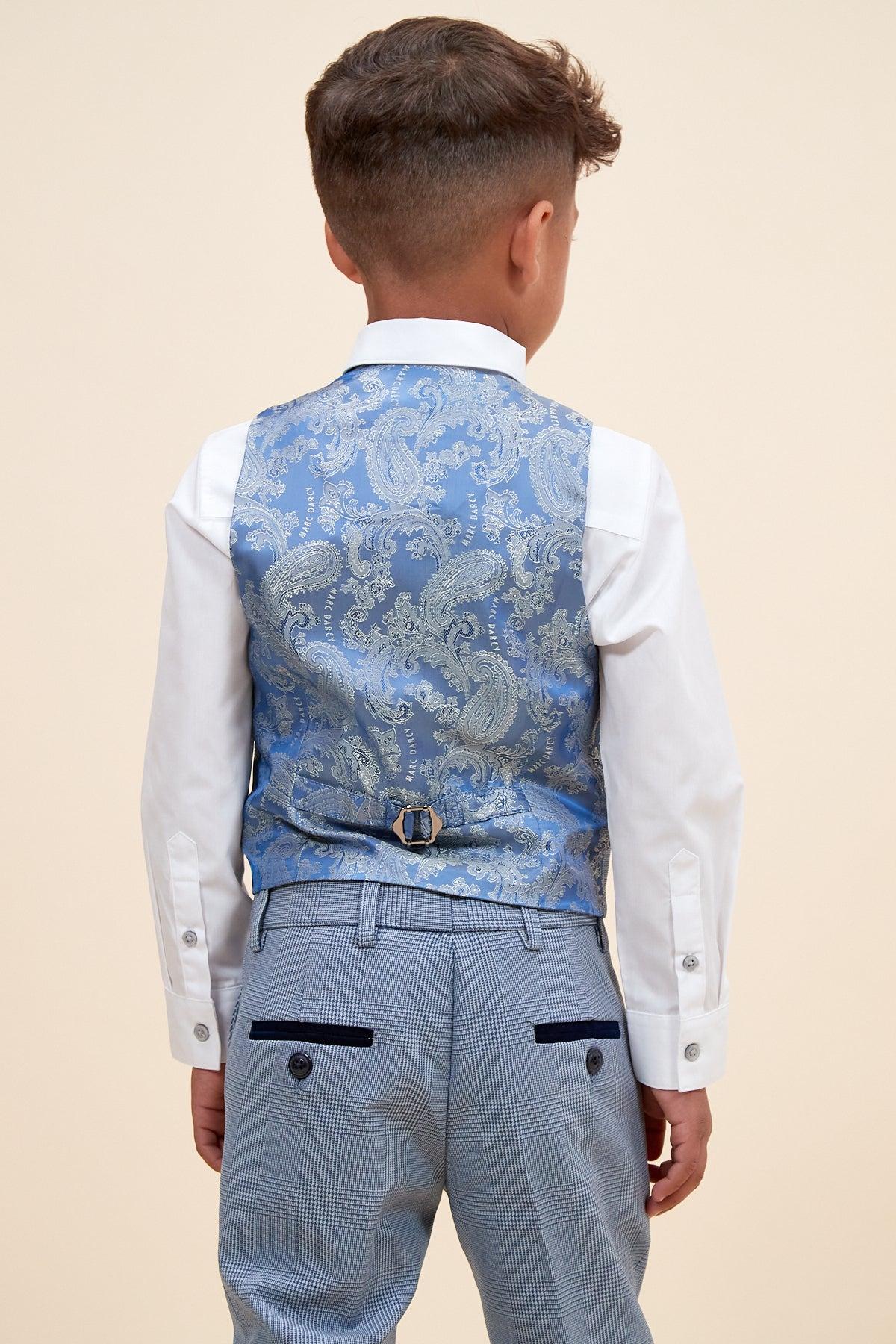 Bromley - Children's Sky Blue Check Print Three Piece Suit