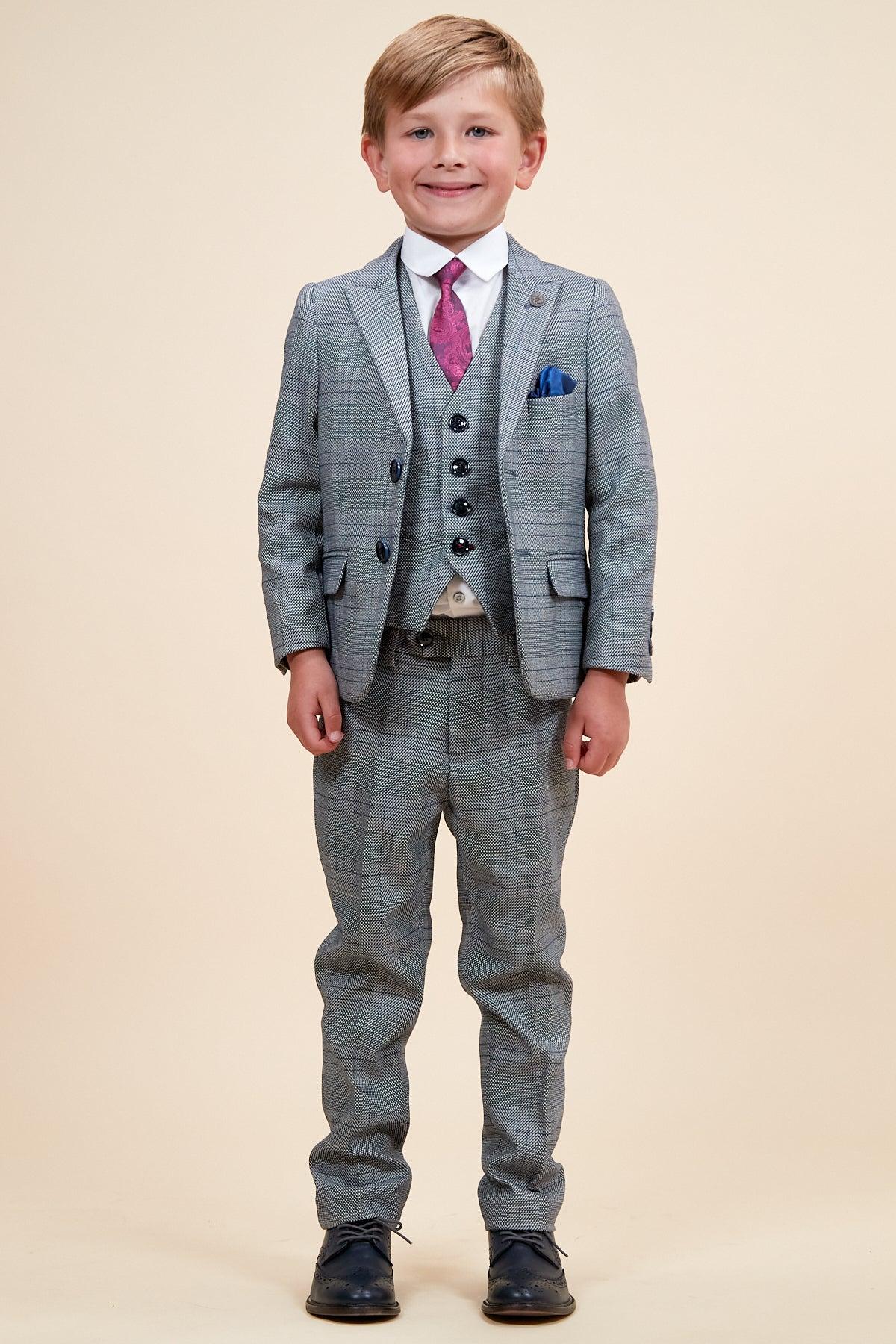 Jerry - Childrens Grey Check Three Piece Suit