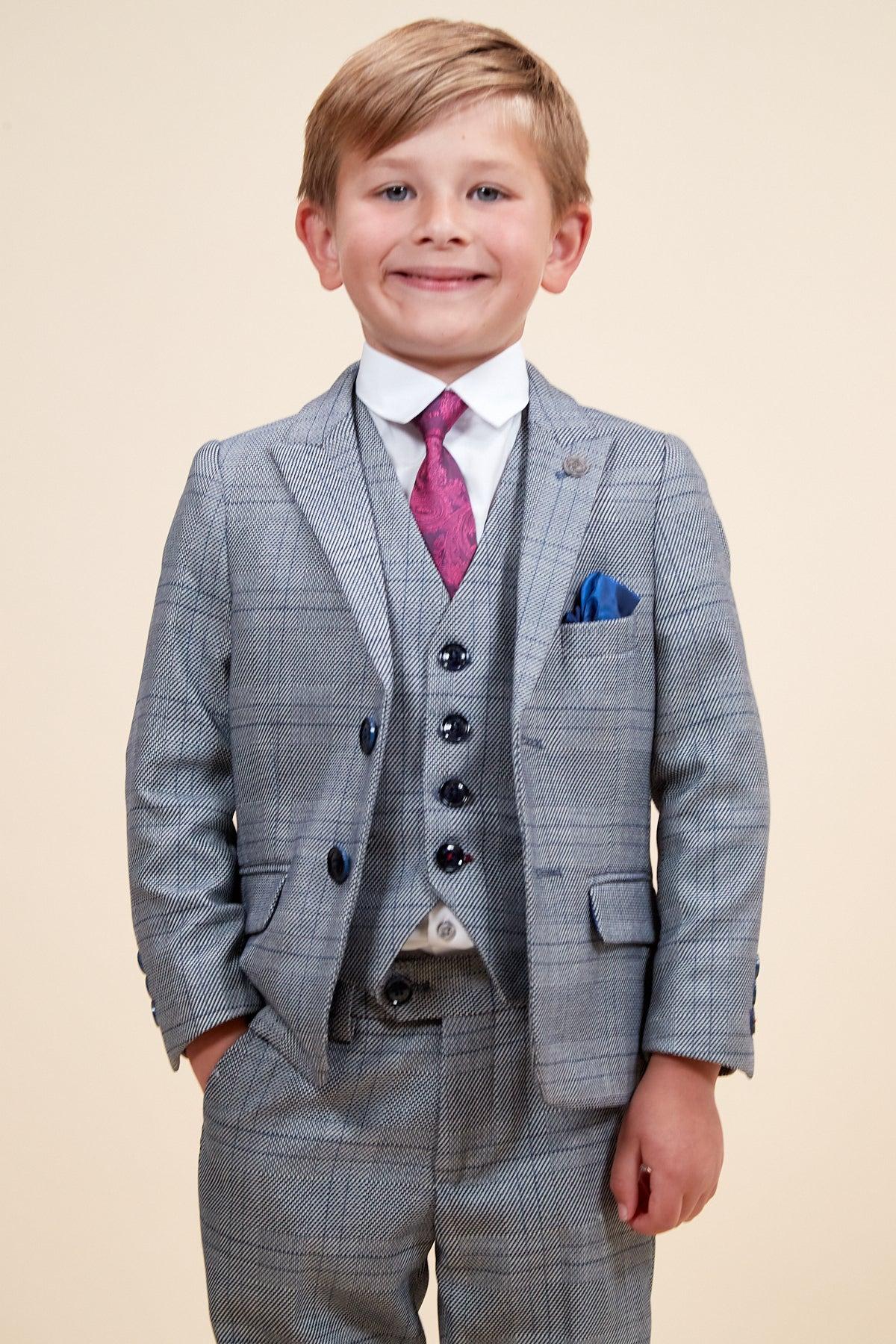 Jerry - Childrens Grey Check Three Piece Suit