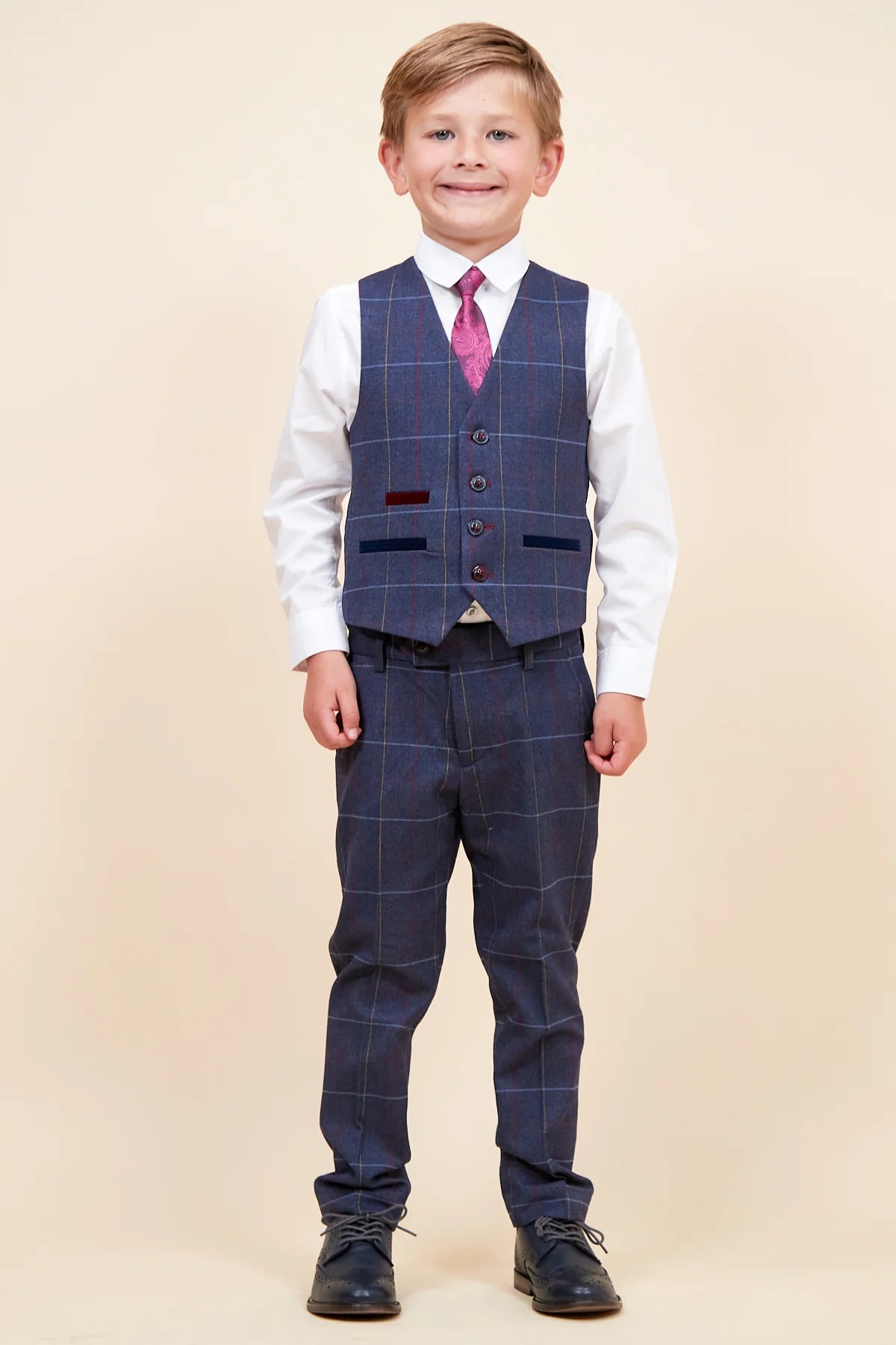 Drake - Children's Navy Check Three Piece Suit