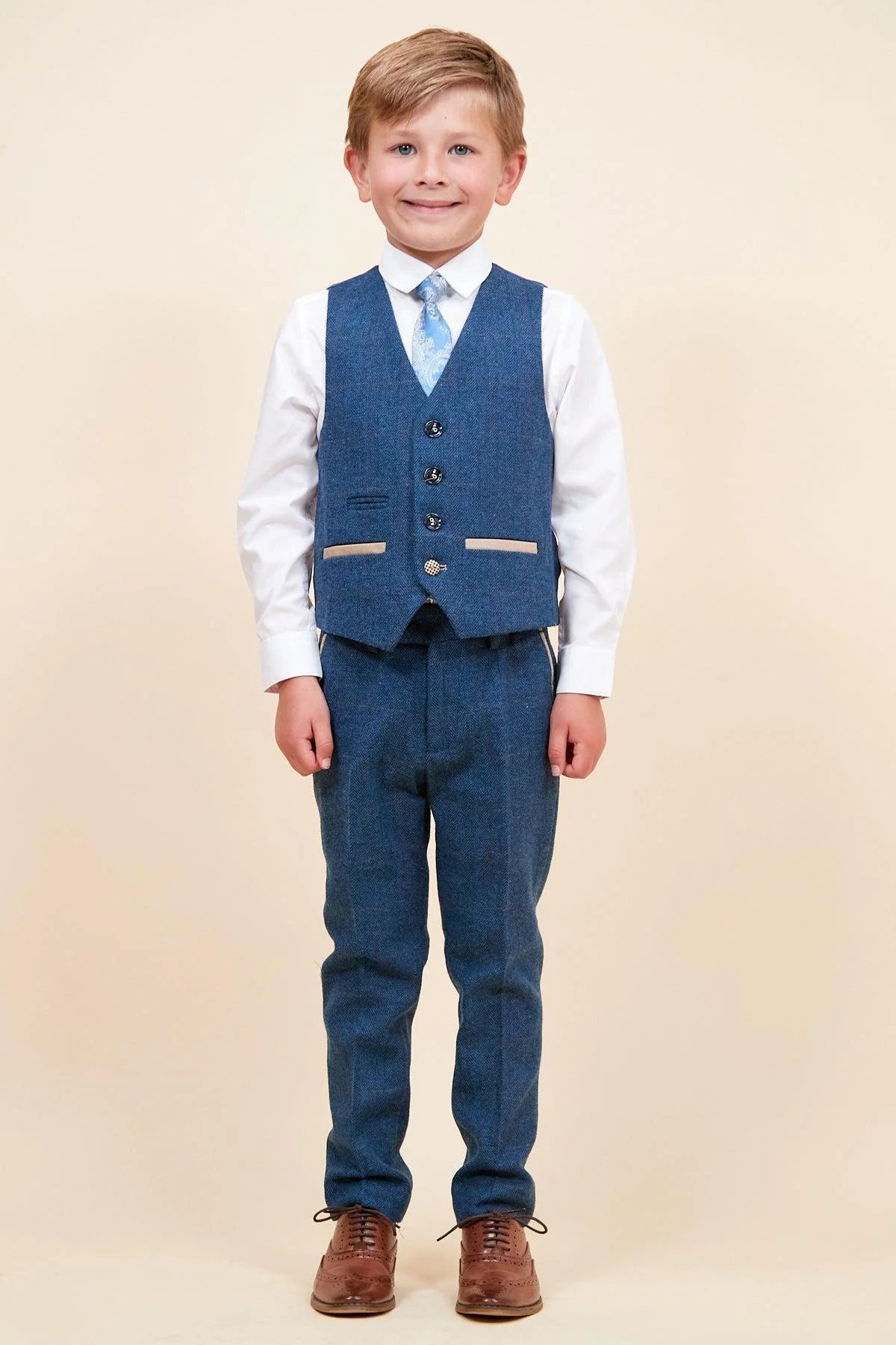 Dion - Childrens Blue Tweed Check Three Piece Suit