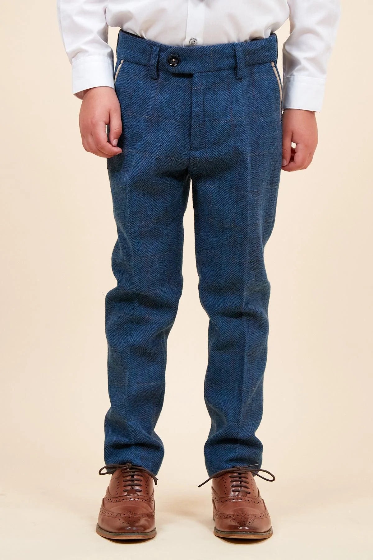 Dion - Childrens Blue Tweed Check Three Piece Suit