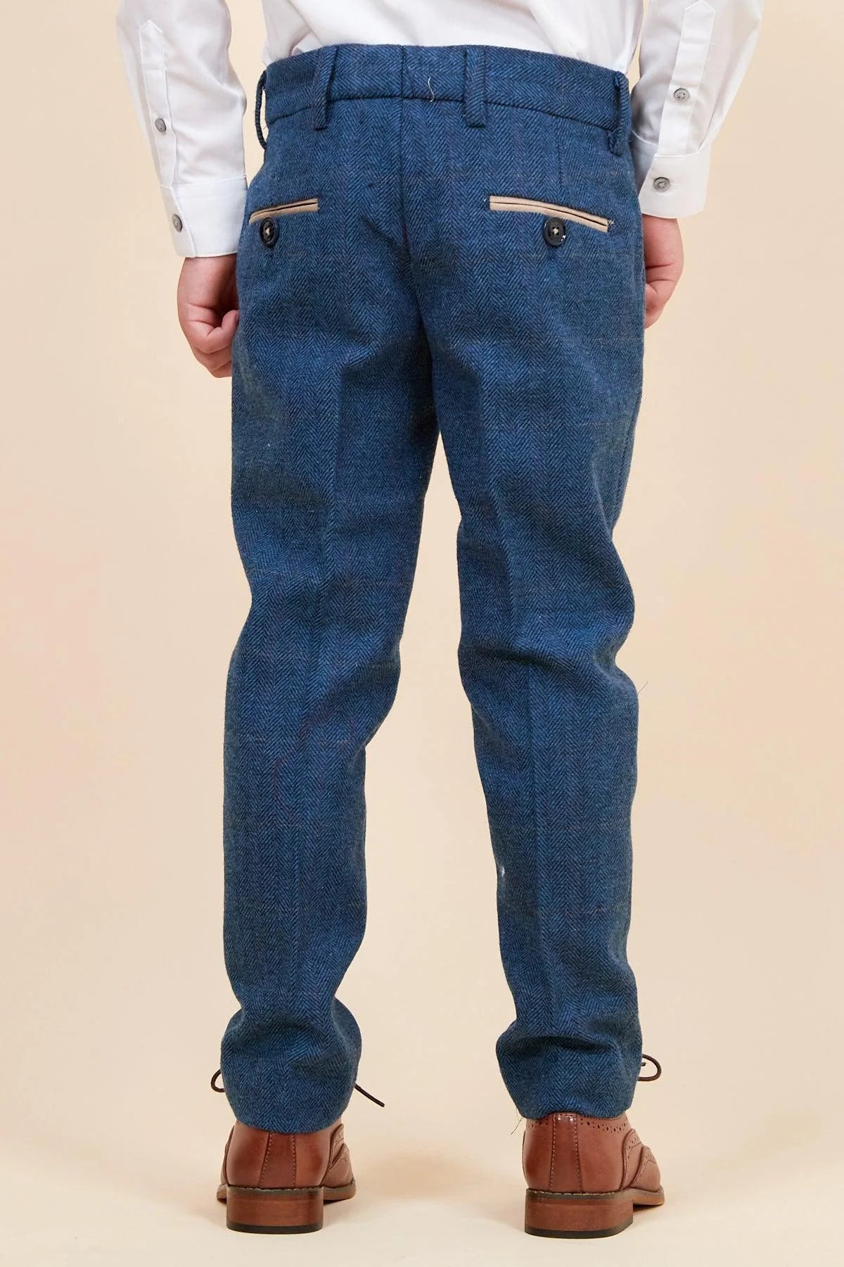 Dion - Childrens Blue Tweed Check Three Piece Suit