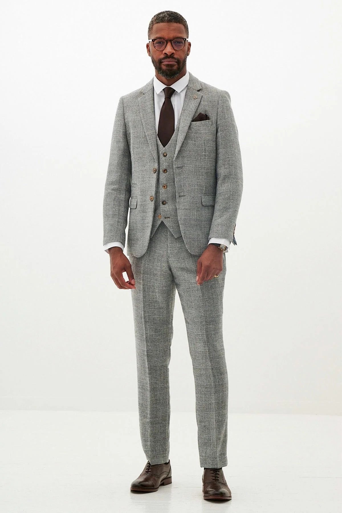 KRIS - Silver Grey Tweed Three Piece Suit