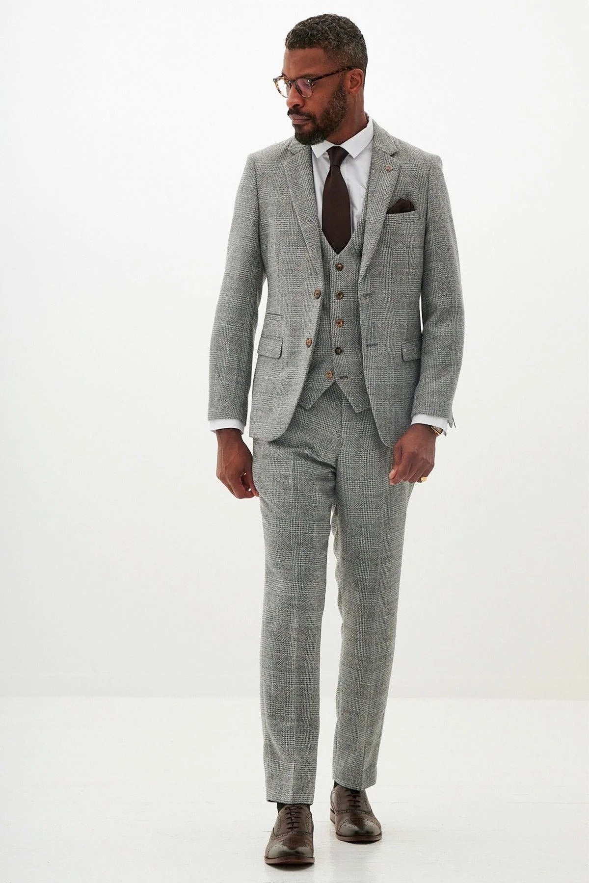 KRIS - Silver Grey Tweed Three Piece Suit