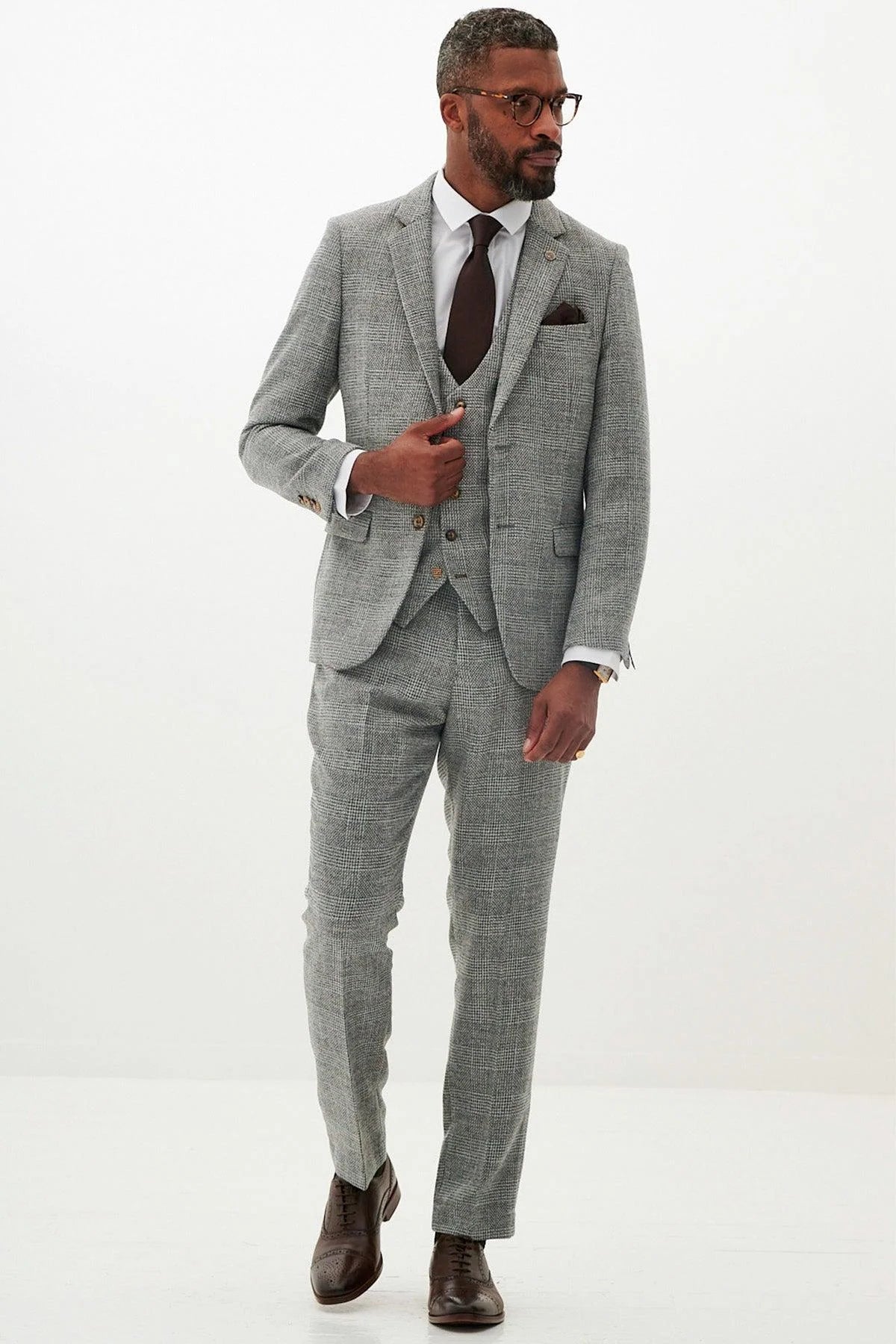 KRIS - Silver Grey Tweed Three Piece Suit