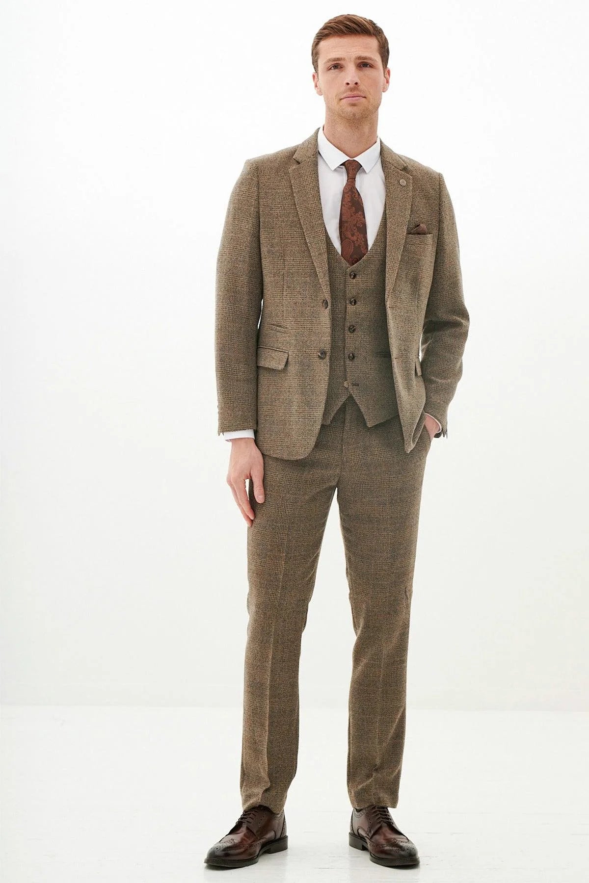 KRIS - Tan Tweed Three Piece Suit