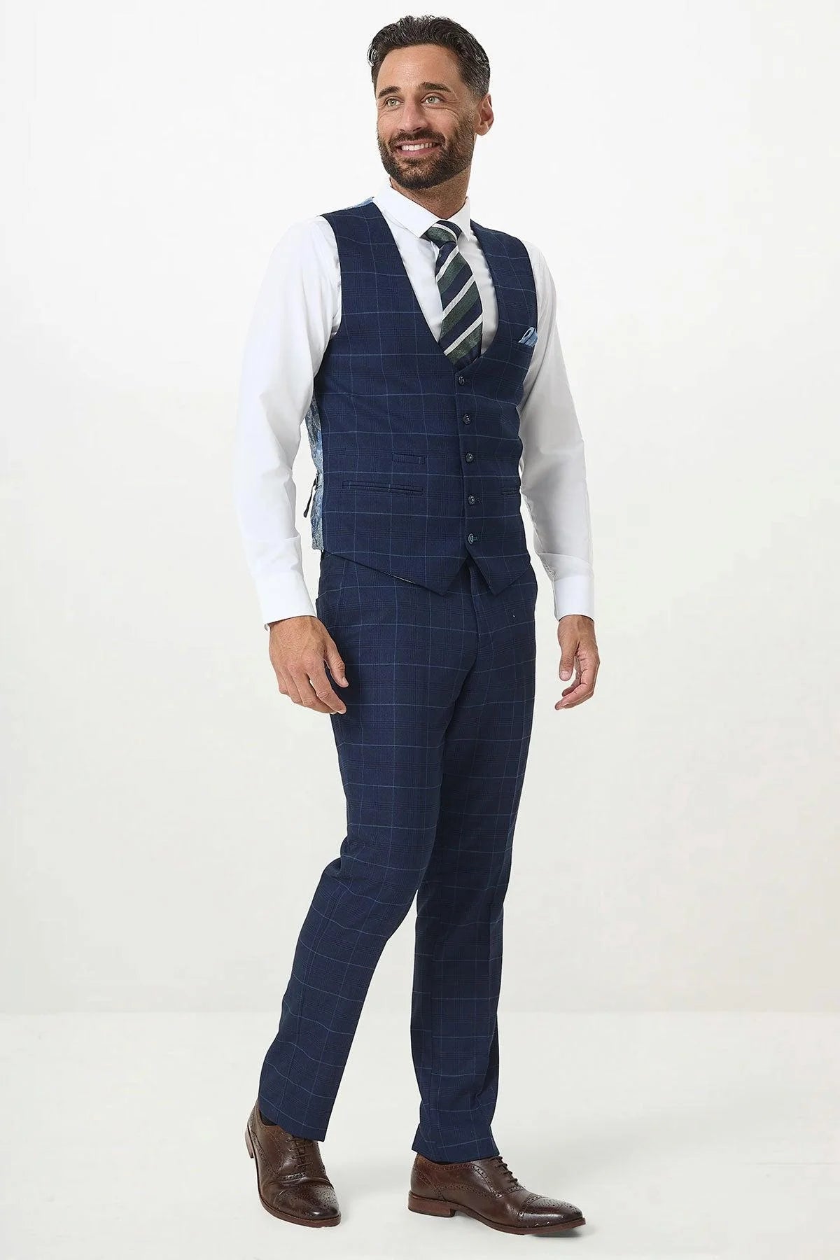 Edinson - Navy Sky Check Single Breasted Waistcoat