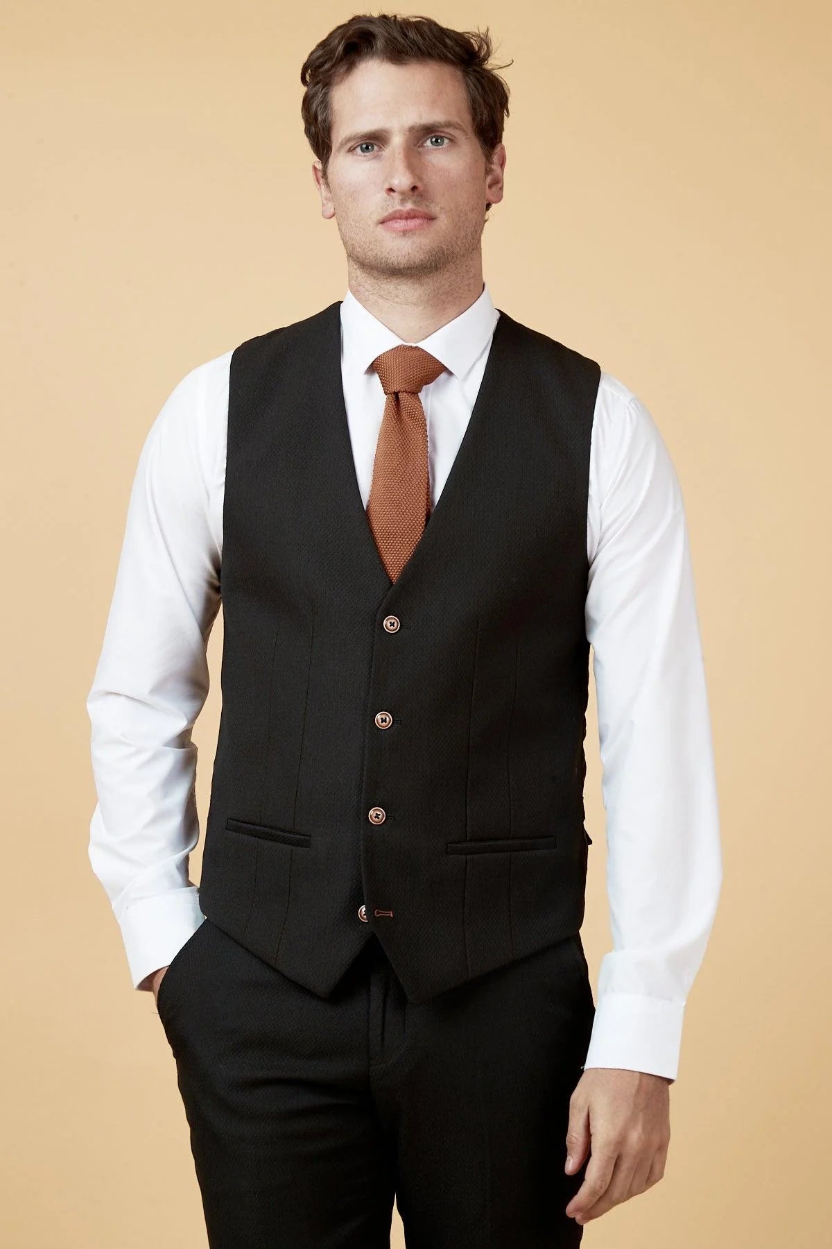 Max - Black Single Breasted Waistcoat