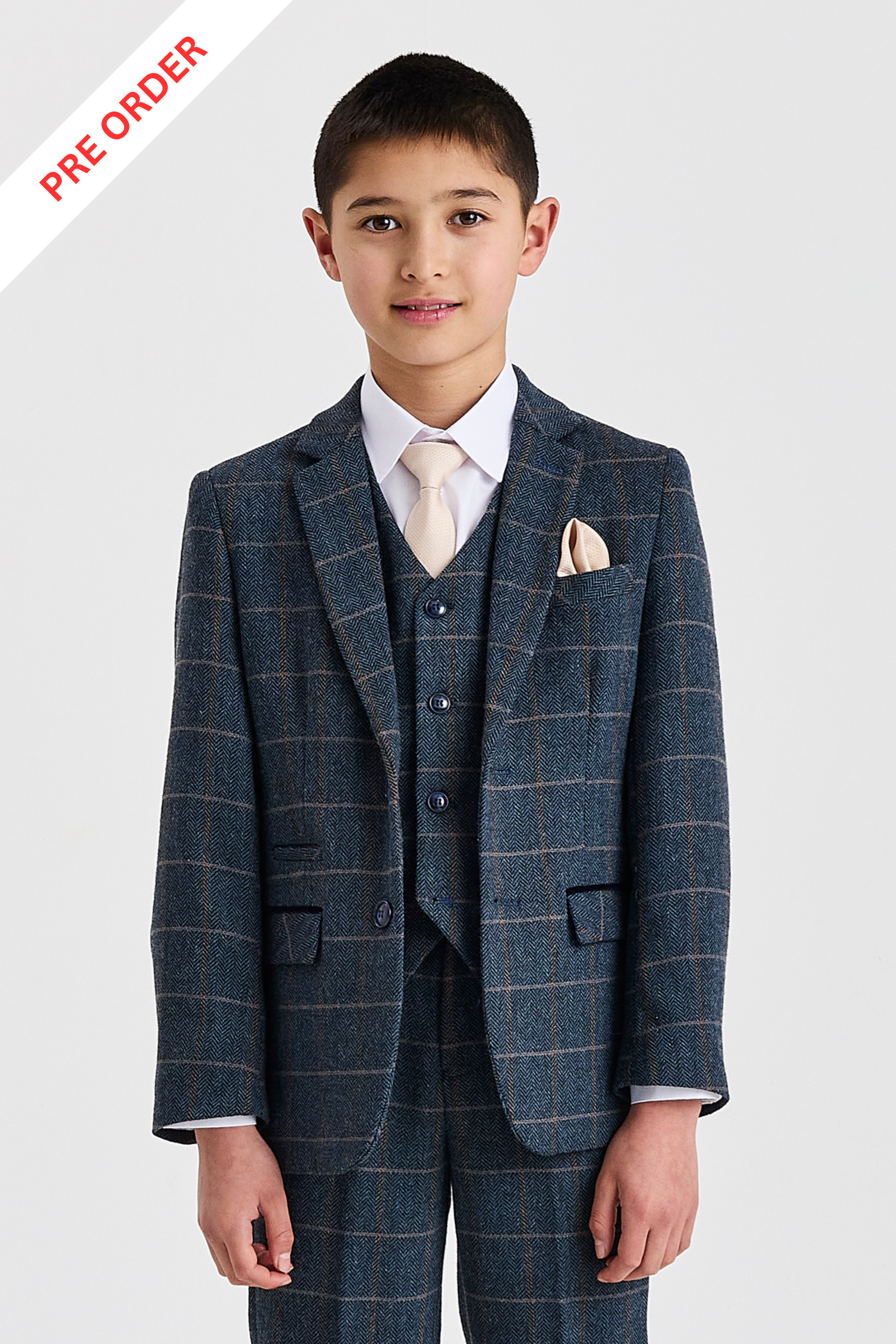 Boy's Harris Navy tweed three piece suit - front