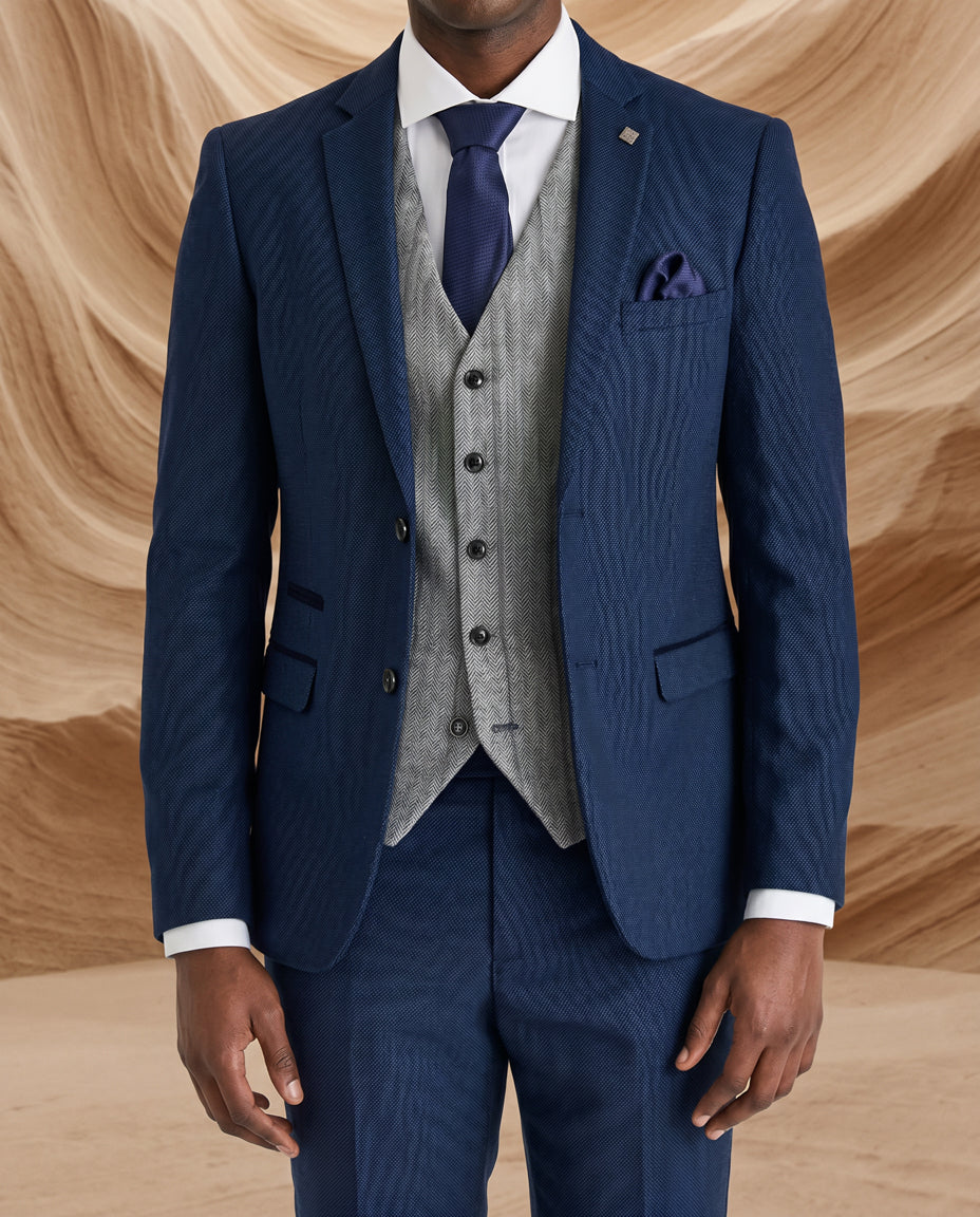 Arthur - Navy Suit with Harris Grey Tweed Waistcoat