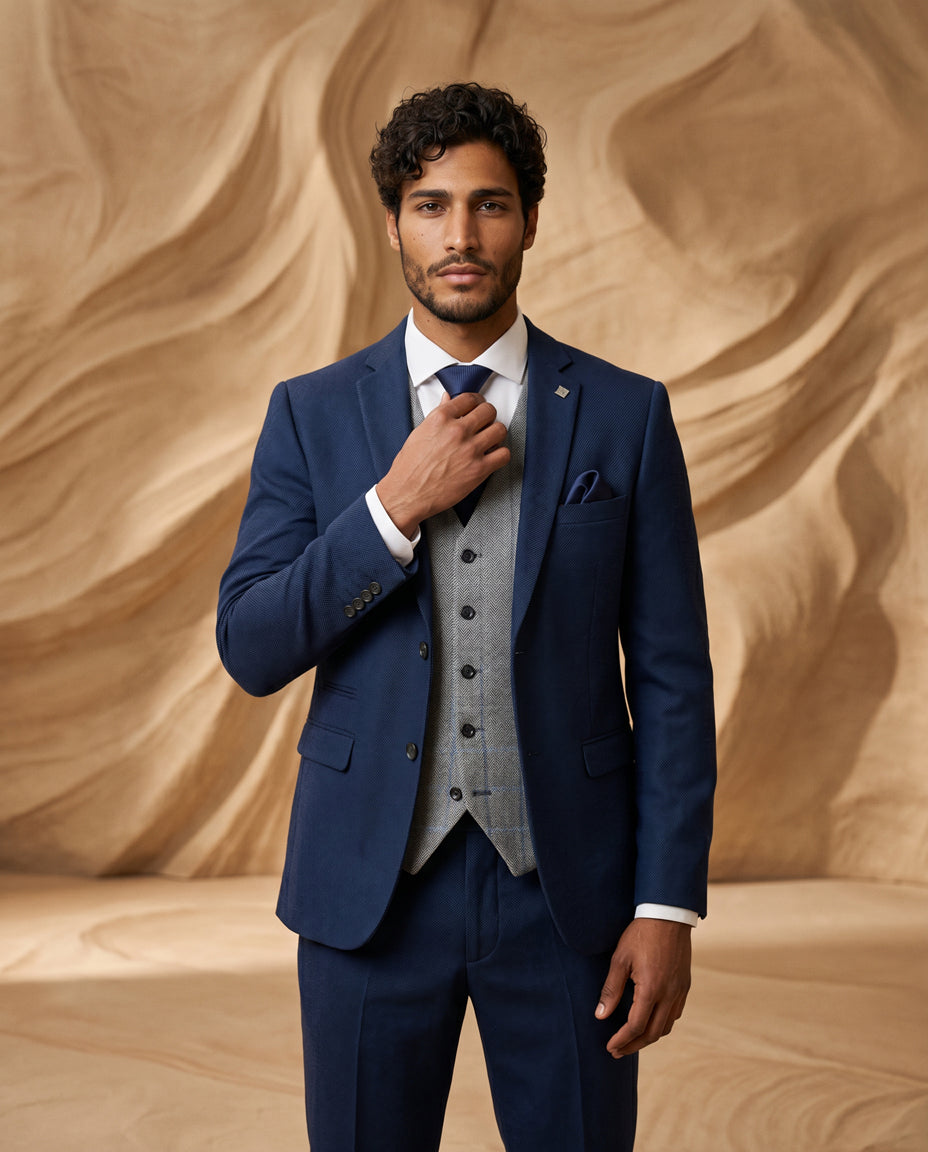Arthur - Navy Suit with Harris Grey Tweed Waistcoat
