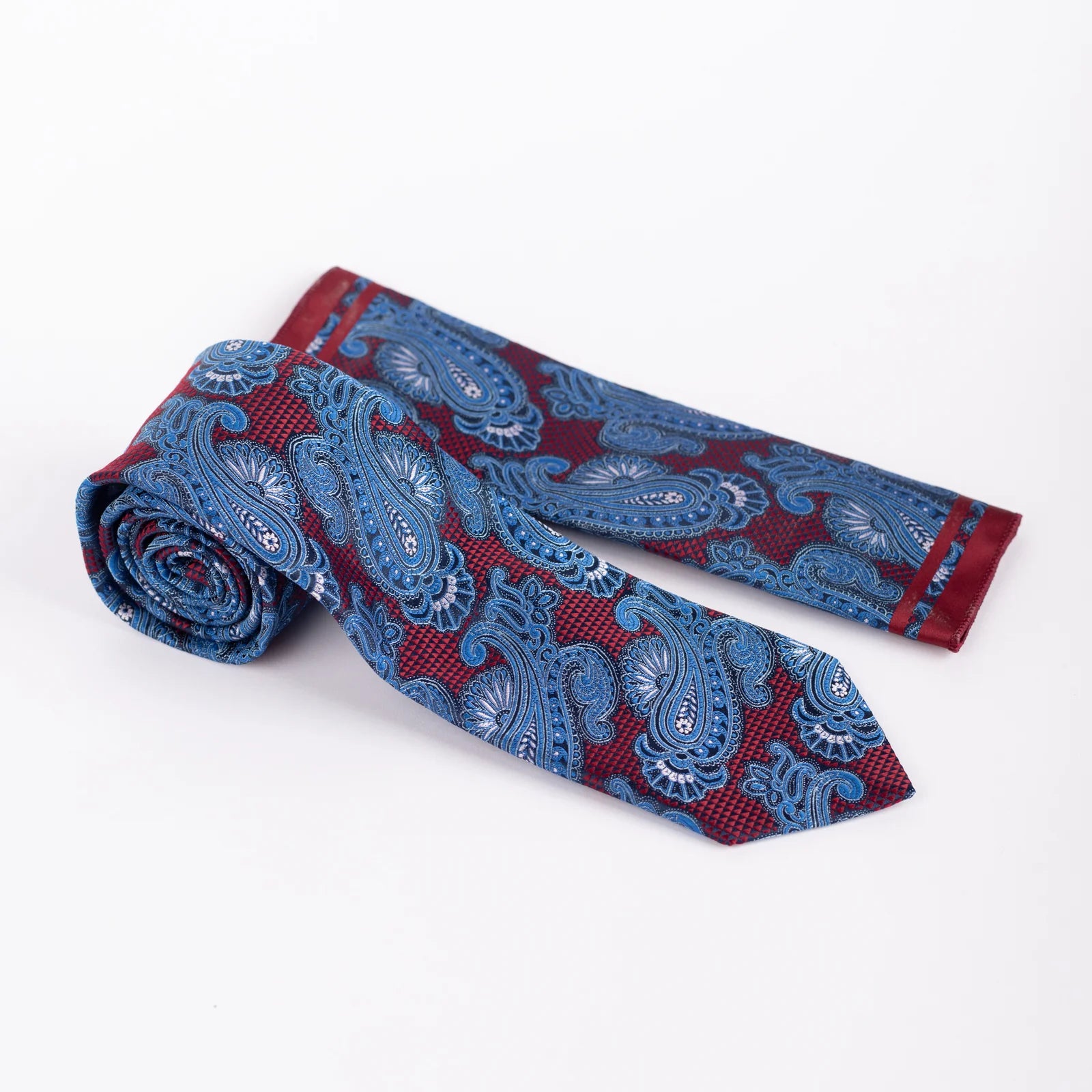 Paisley - Tie & Pocket Square Set in Blue & Red