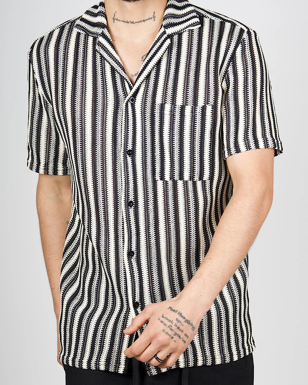 Beige Textured Stripe Resort Shirt