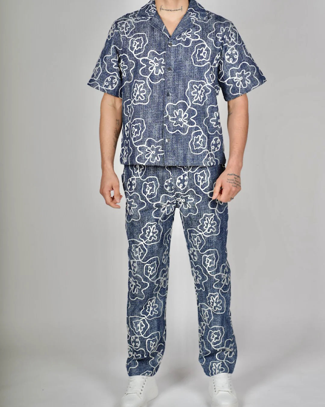Blue Floral Pattern Shirt & Trouser Set