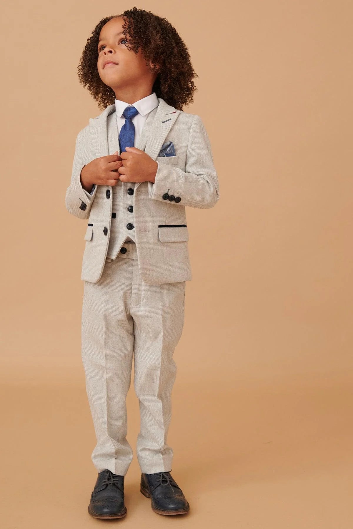 Bromley - Children's Stone Check Print Three Piece Suit