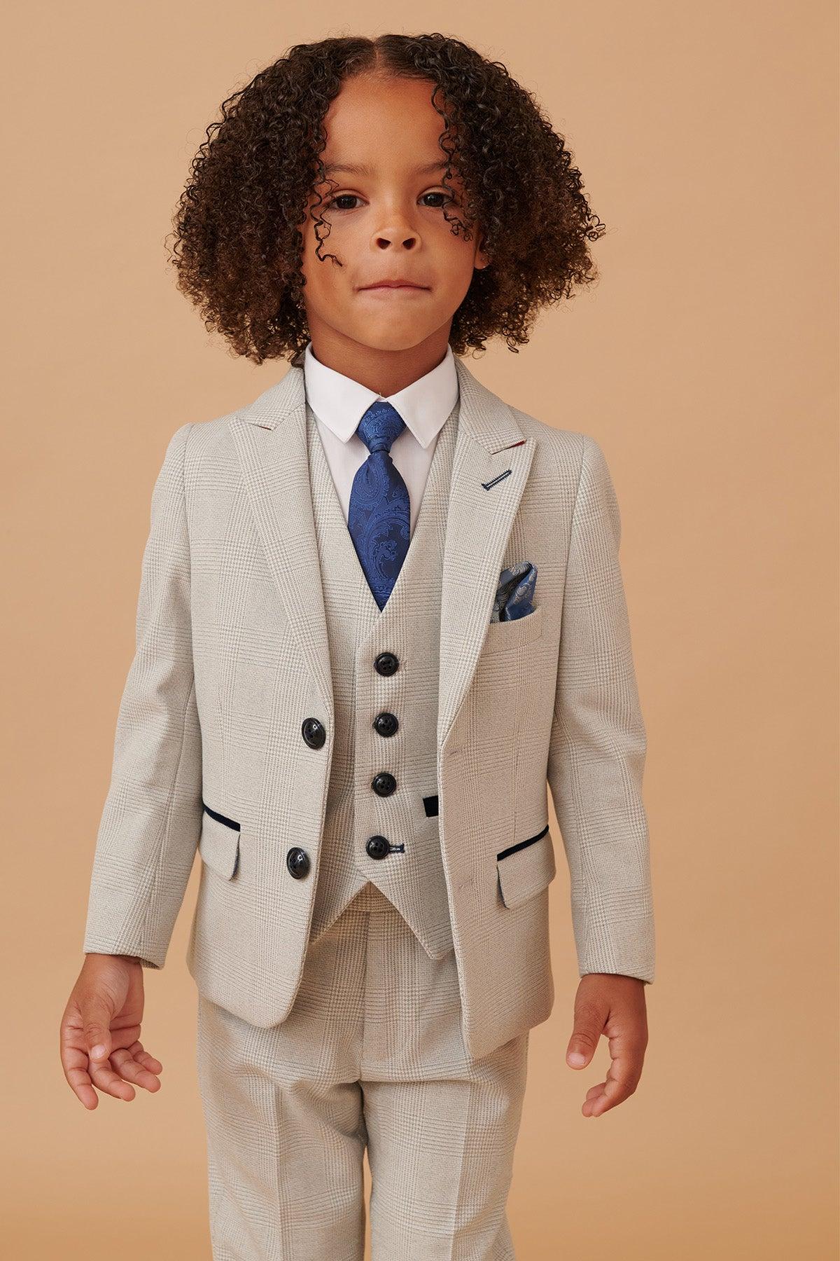 Bromley - Children's Stone Check Print Three Piece Suit