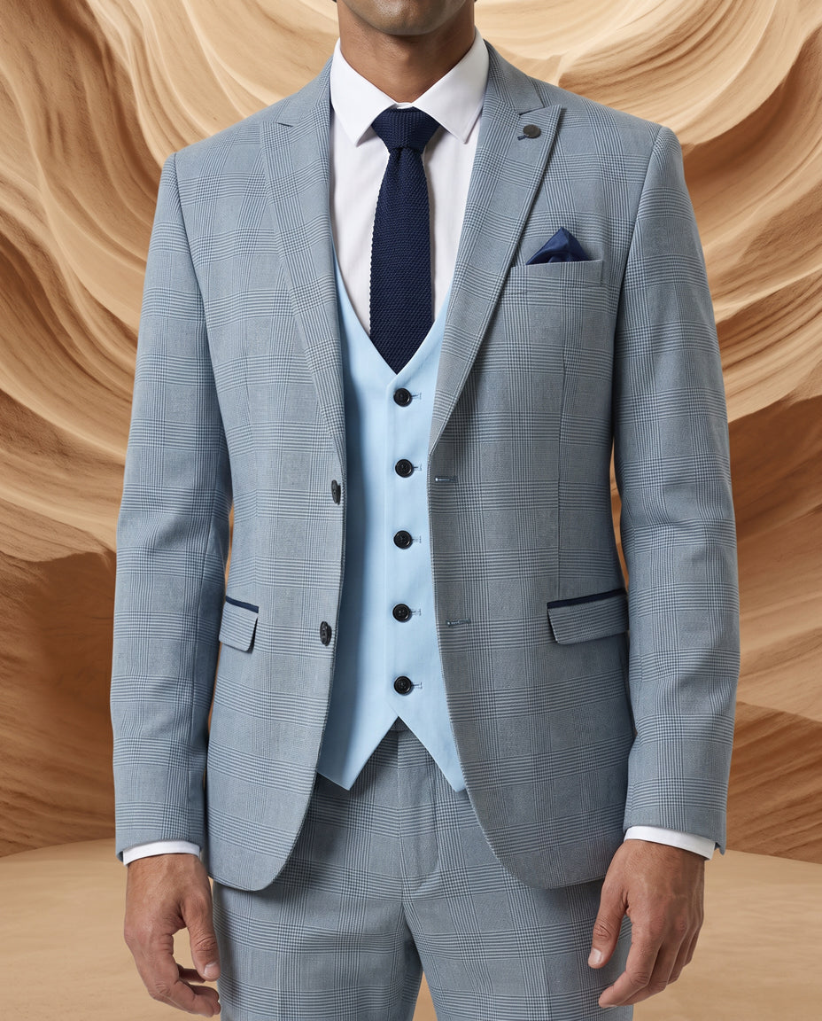 BROMLEY - Sky Check Suit with Kelvin Sky Waistcoat