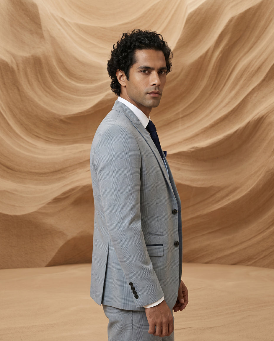 BROMLEY - Sky Check Suit with Kelvin Sky Waistcoat