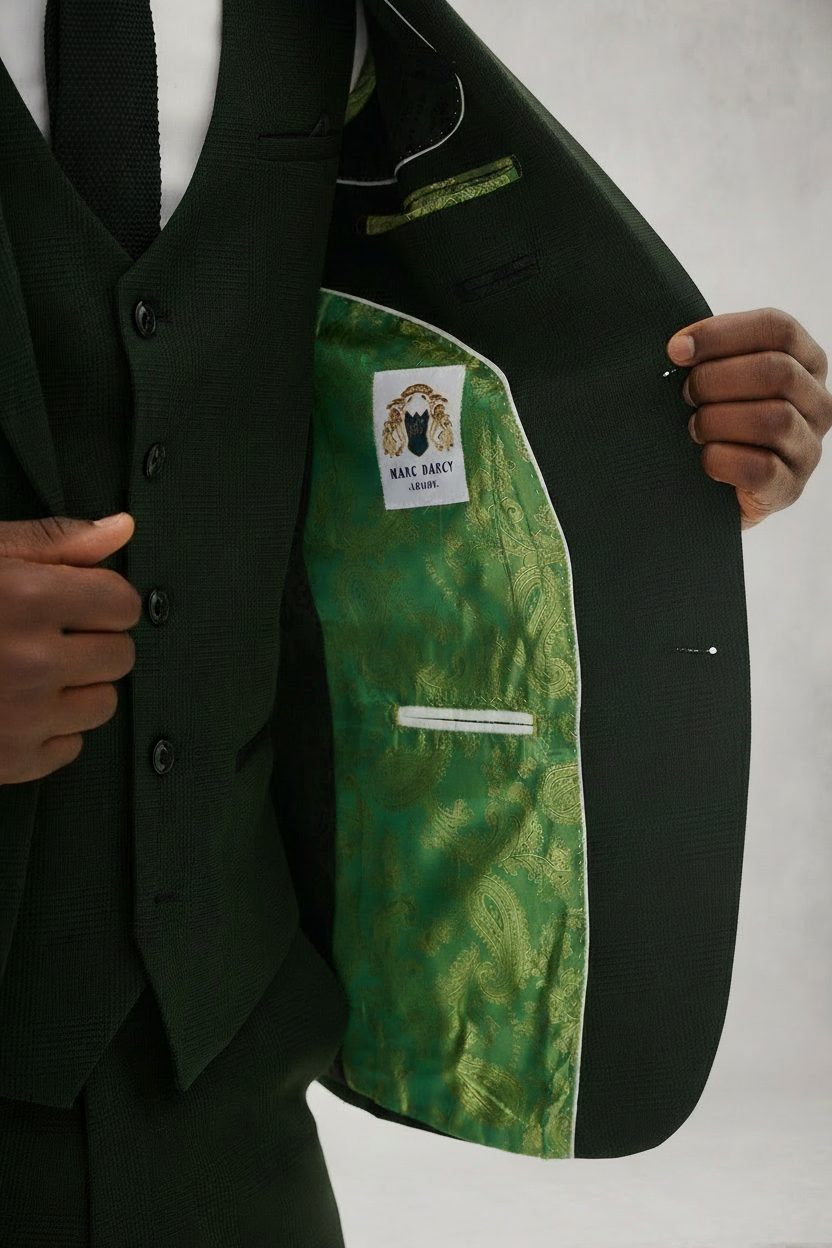 Bromley - Olive Green Check Three Piece Suit