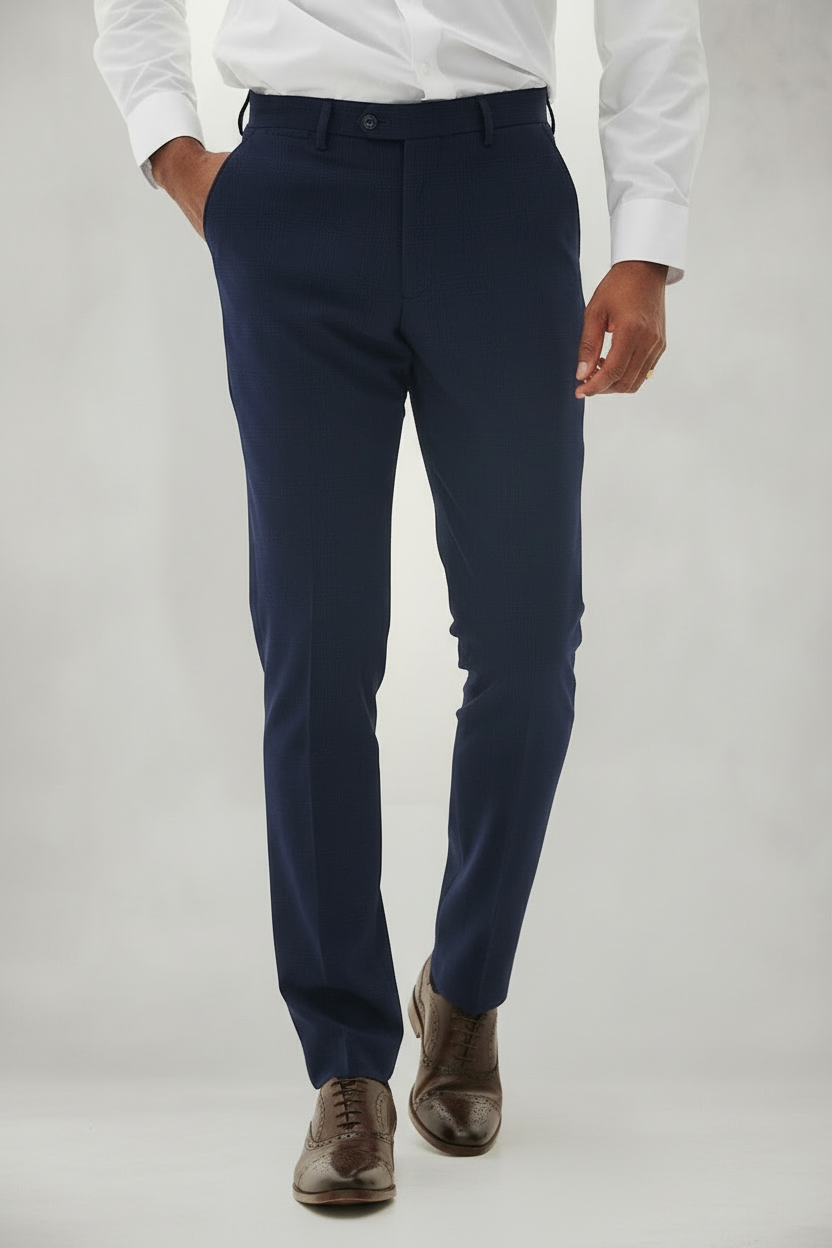 Bromley - Navy Check Trousers