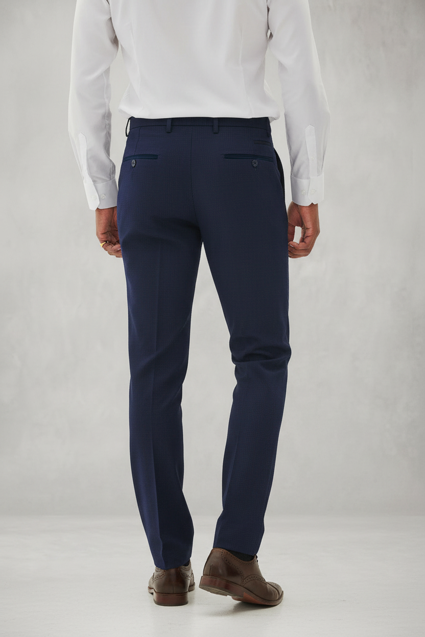 Bromley - Navy Check Trousers