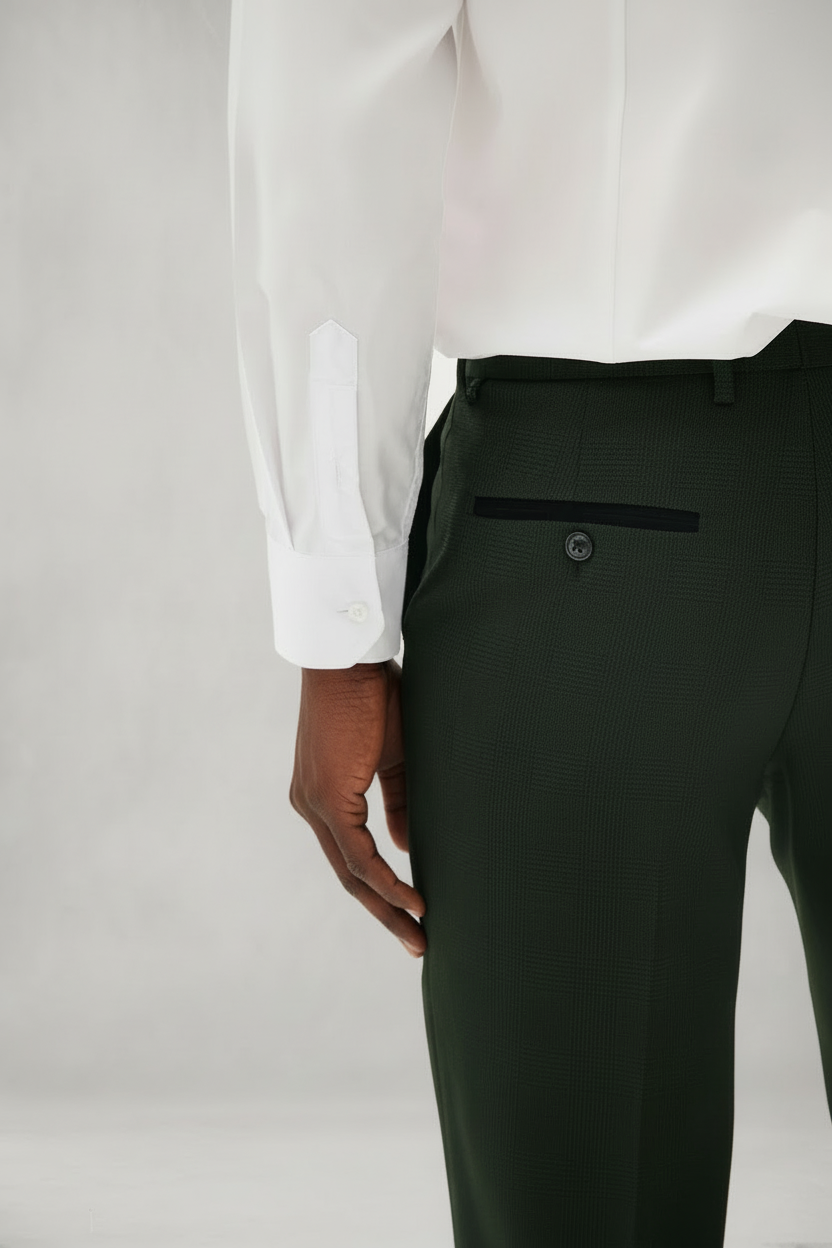 Bromley - Olive Green Check Three Piece Suit