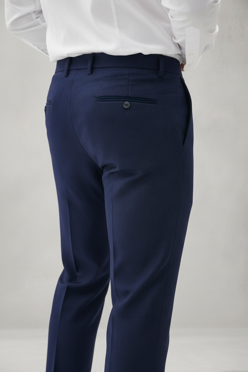 Bromley - Navy Check Trousers