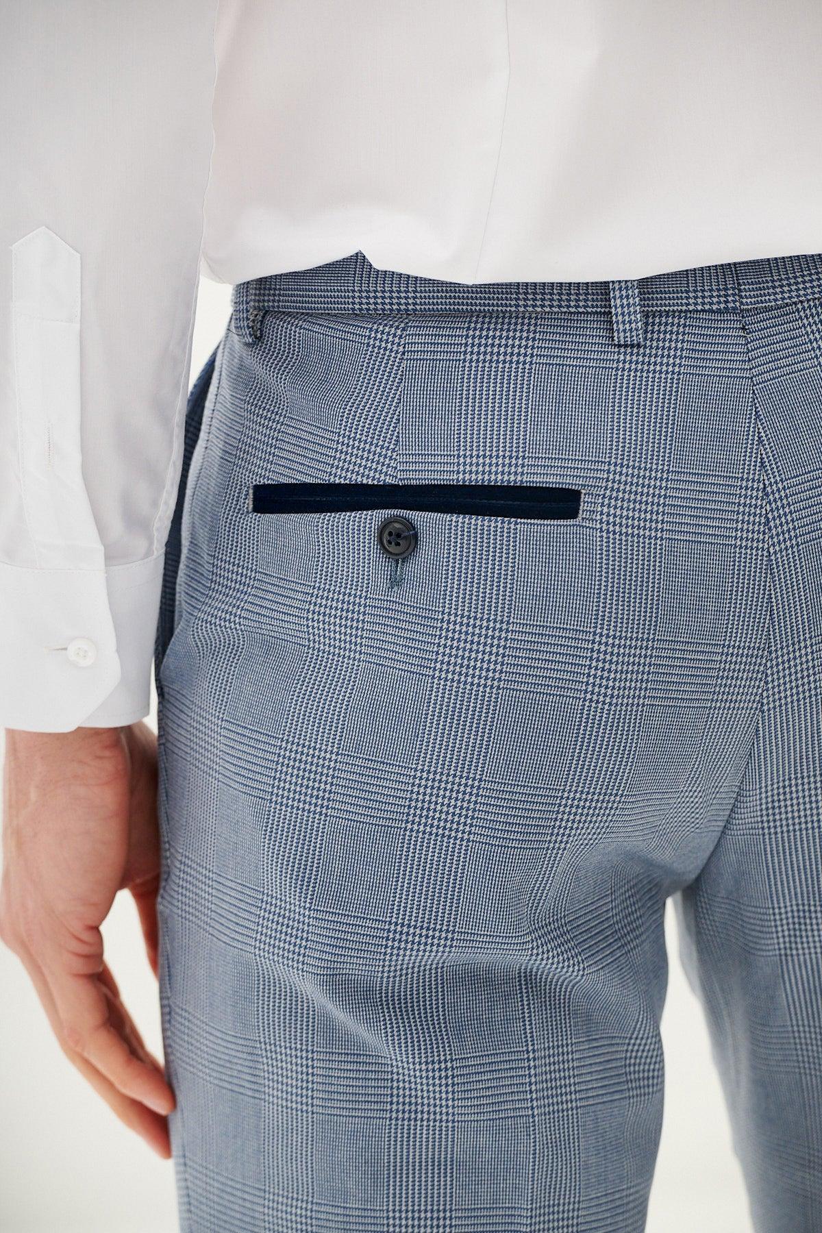 Bromley - Sky Blue Check Trousers