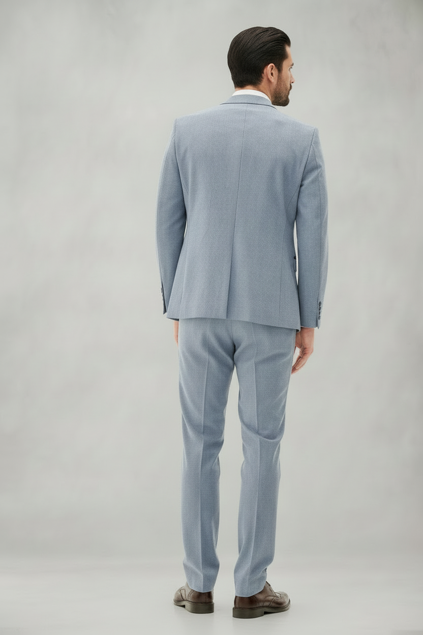 Bromley - Sky Blue Check Three Piece Suit