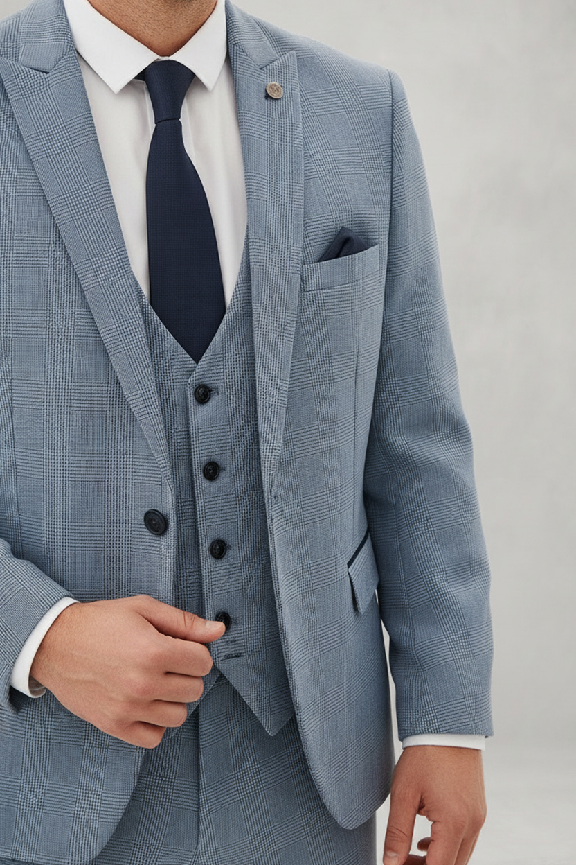 Bromley - Sky Blue Check Blazer