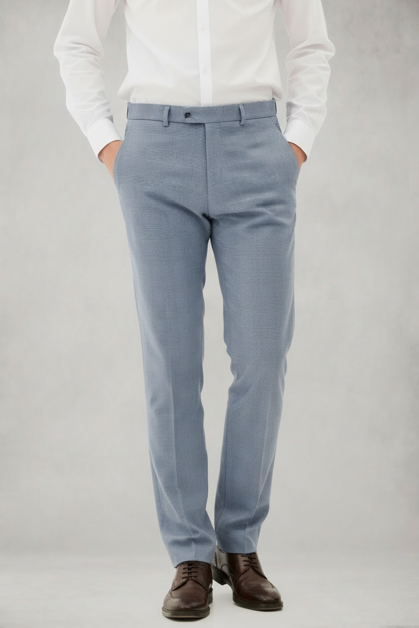 Bromley - Sky Blue Check Three Piece Suit
