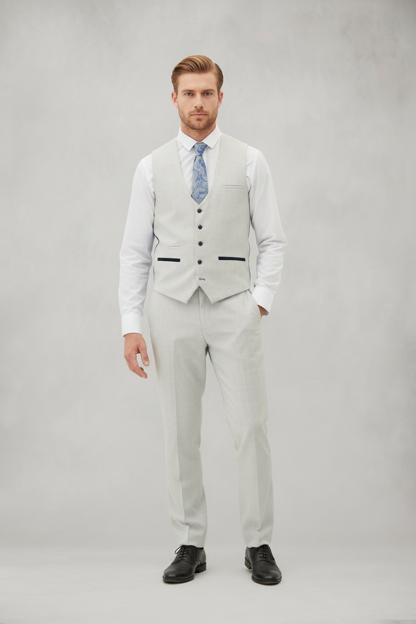 Bromley - Stone Check Three Piece Suit