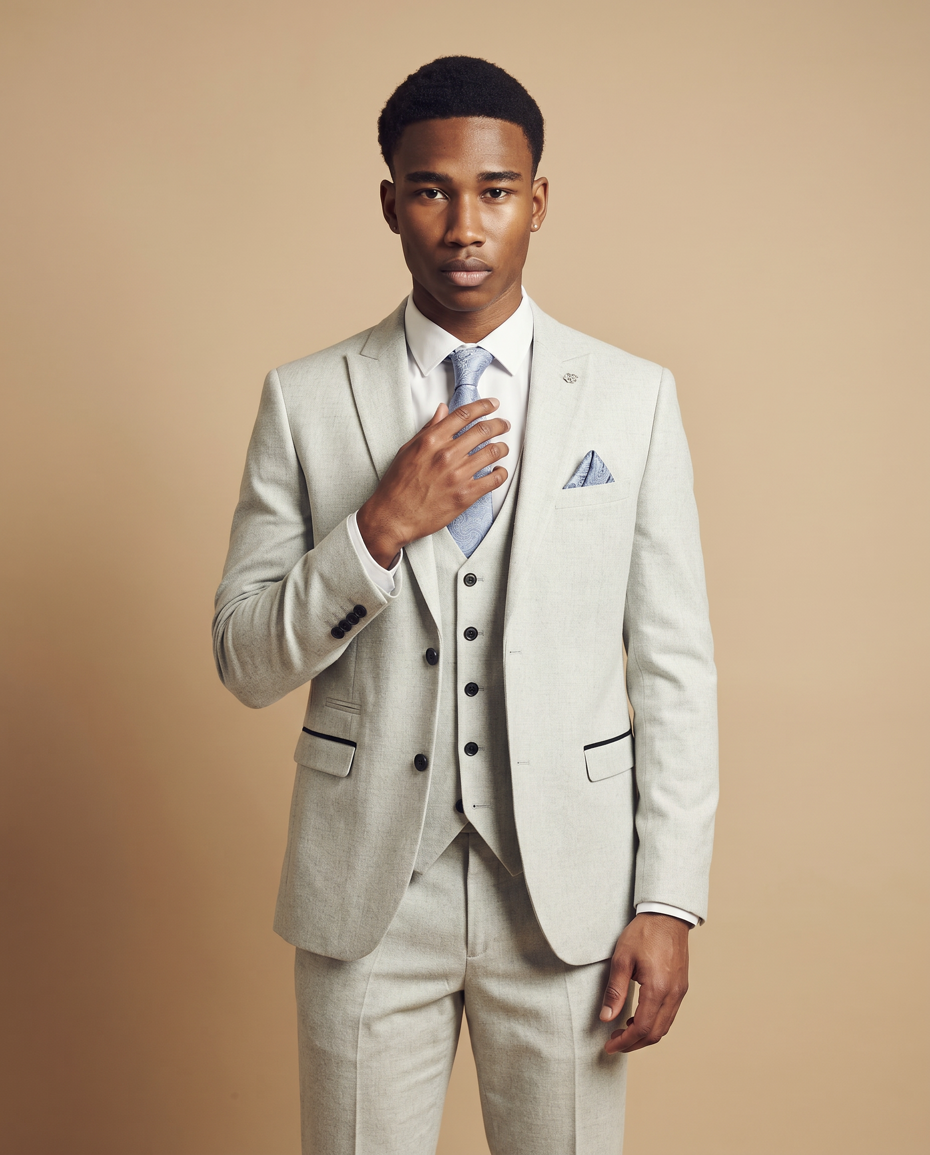 Bromley - Stone Check Three Piece Prom Suit